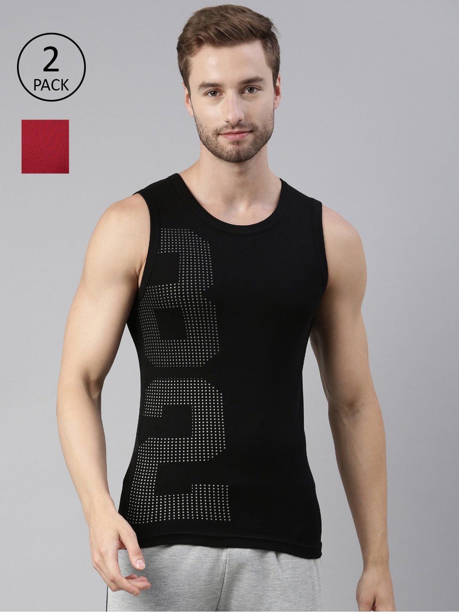 Dixcy Scott Maximus Multi Cotton Regular Fit Printed Vest - Pack Of 2