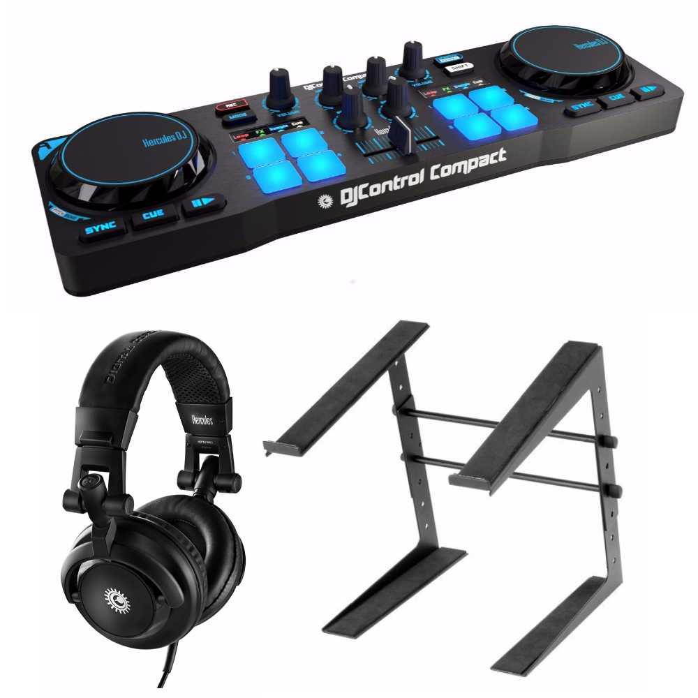 Hercules DJControl super-mobile USB Controller with DJ Headphones and Stand