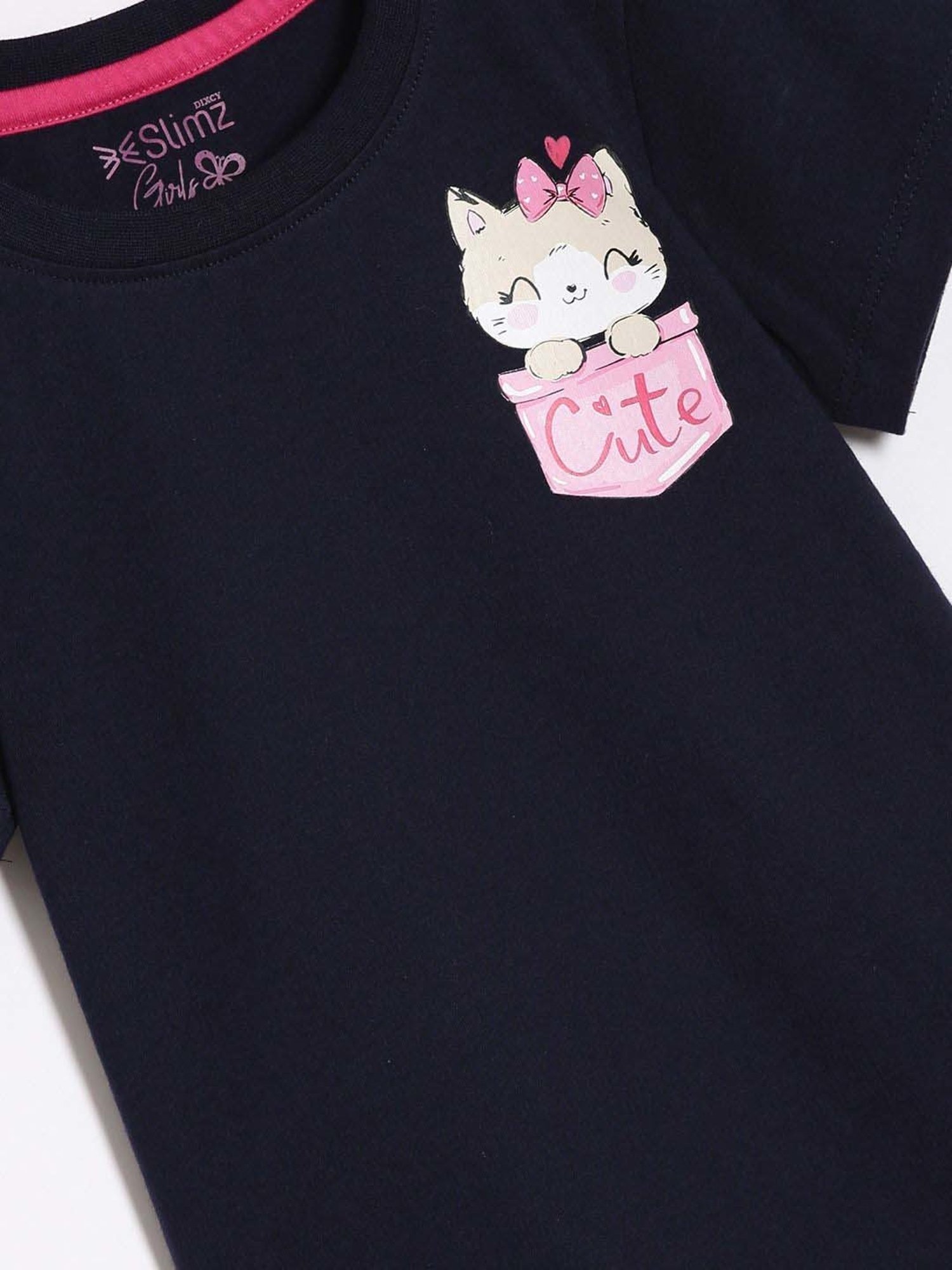 Dixcy Slimz Kids Black & Pink Cotton Printed T-Shirt