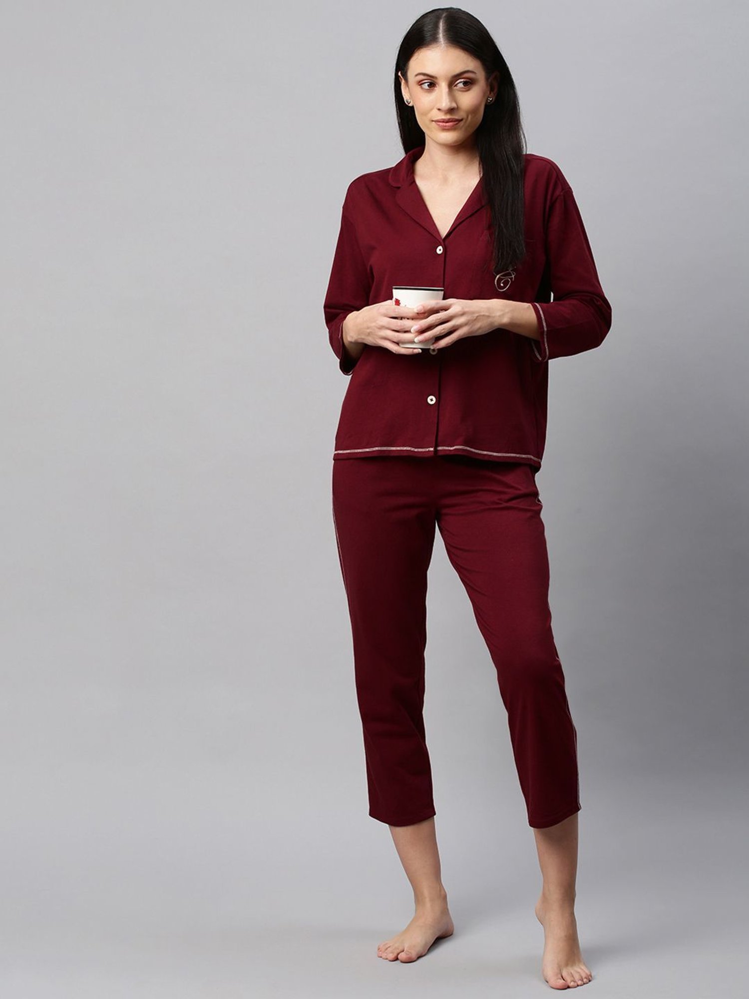 Chemistry Burgundy Cotton Shirt With Capris
