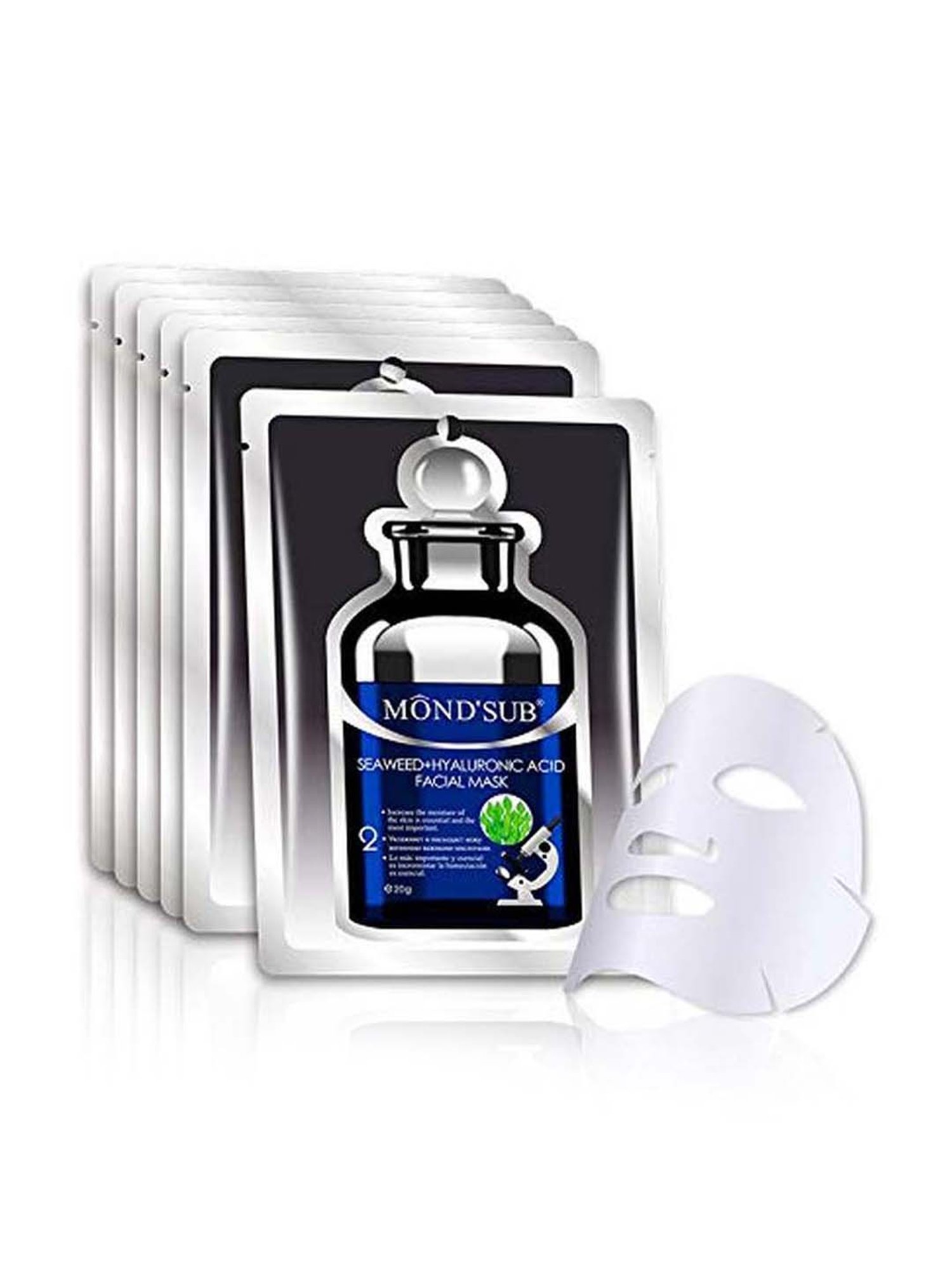 MONDSUB Algae(Seaweed)+Hyaluronic Acid Face Sheet Mask (Pack of 6) - 20 gm Each
