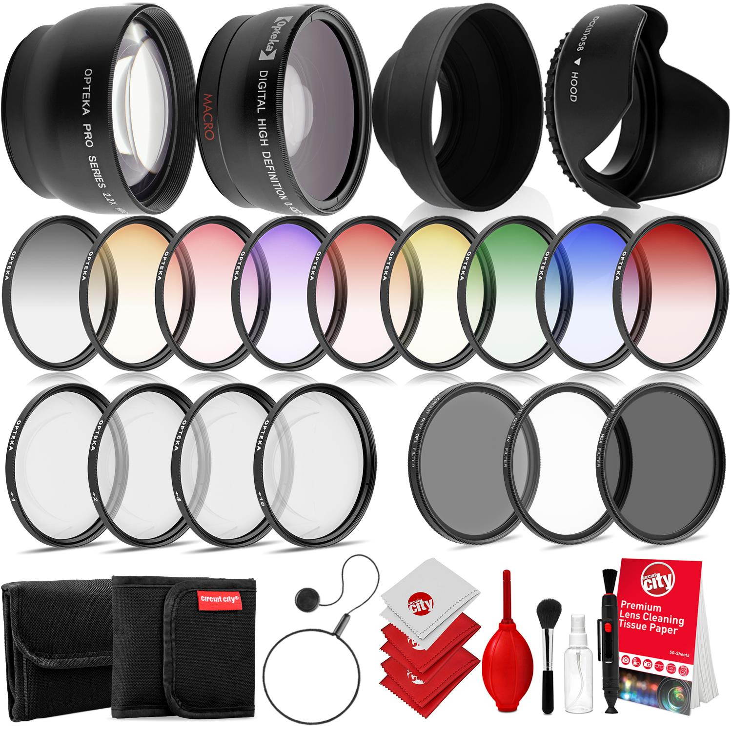 Opteka 52mm 0.43X HD Wide Angle Lens with Macro For Nikon DSLR Bundle with Opteka 52mm 2.2X HD Telephoto Lens and Multi-Piece Advanced Lens and Filter Accessories (8 Items)