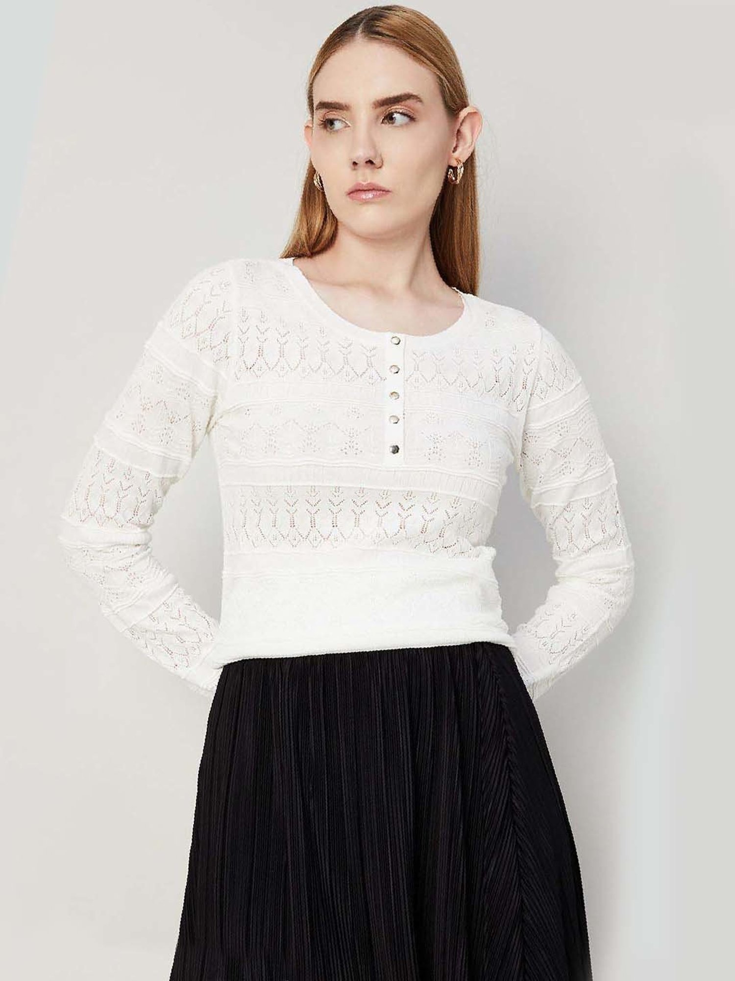 Code by Lifestyle White Self Pattern T-Shirt