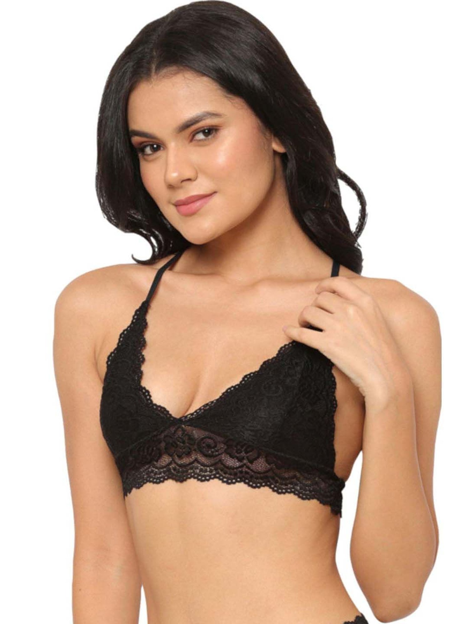 N-Gal Black & Green Lace Work Bralette Bras - Pack Of 2