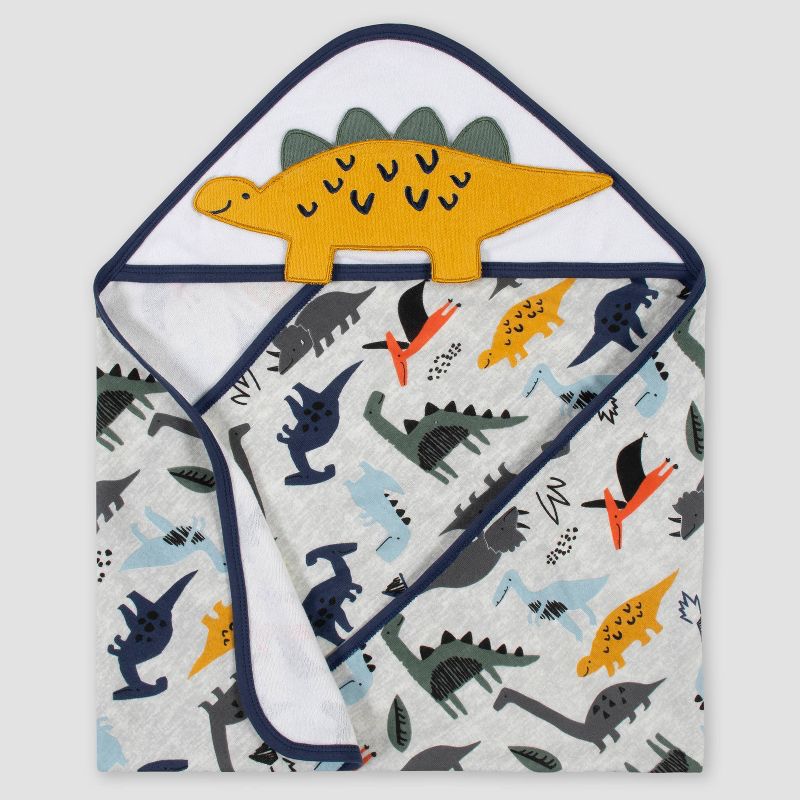 Gerber Baby Boys' 4pc Dino Bath Towel and Washcloth Set - White/Blue