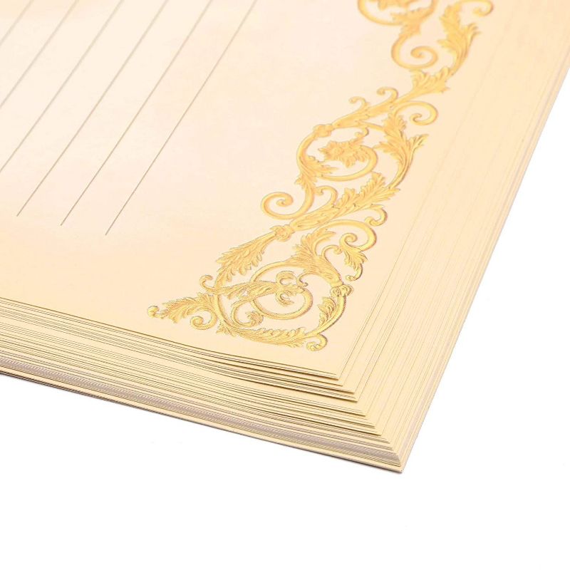 48-Pack Vintage Stationery Paper Classic Gold Border Old Fashion Aged, A4 Letter Size 8.5 x 11 inches