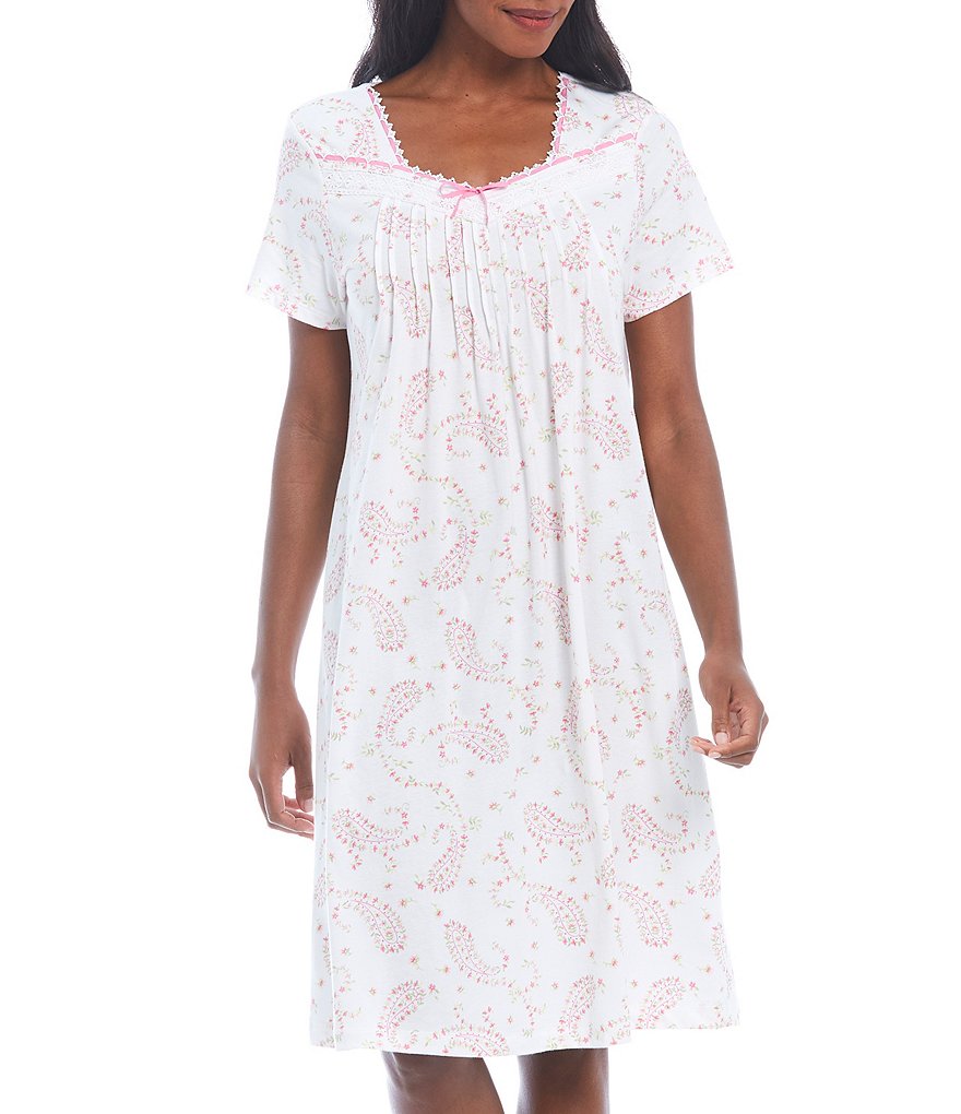 Carole Hochman Paisley Print Knit Waltz Square Neck Short Sleeve Short Nightgown