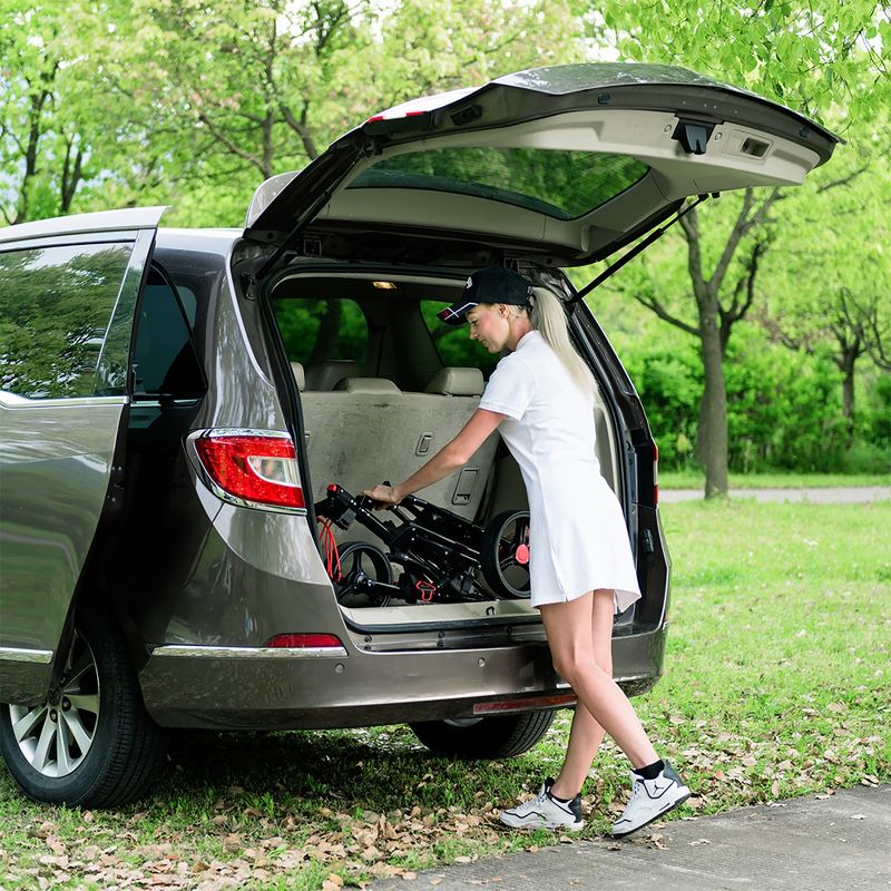 Costway Foldable 3 Wheel Steel Golf Pull Push Cart Trolley Club w/ Umbrella Holder