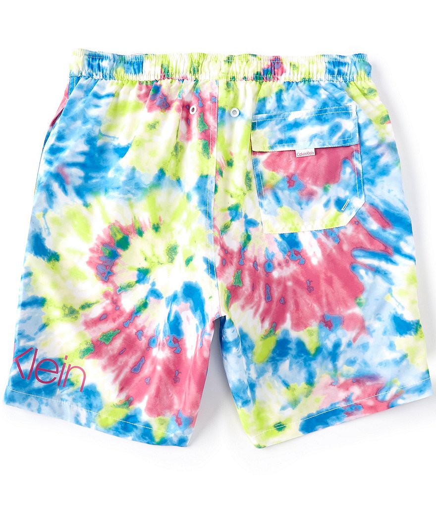 Calvin Klein Elastic-Waist 7#double; Inseam Tie-Dye Volley Swim Trunks