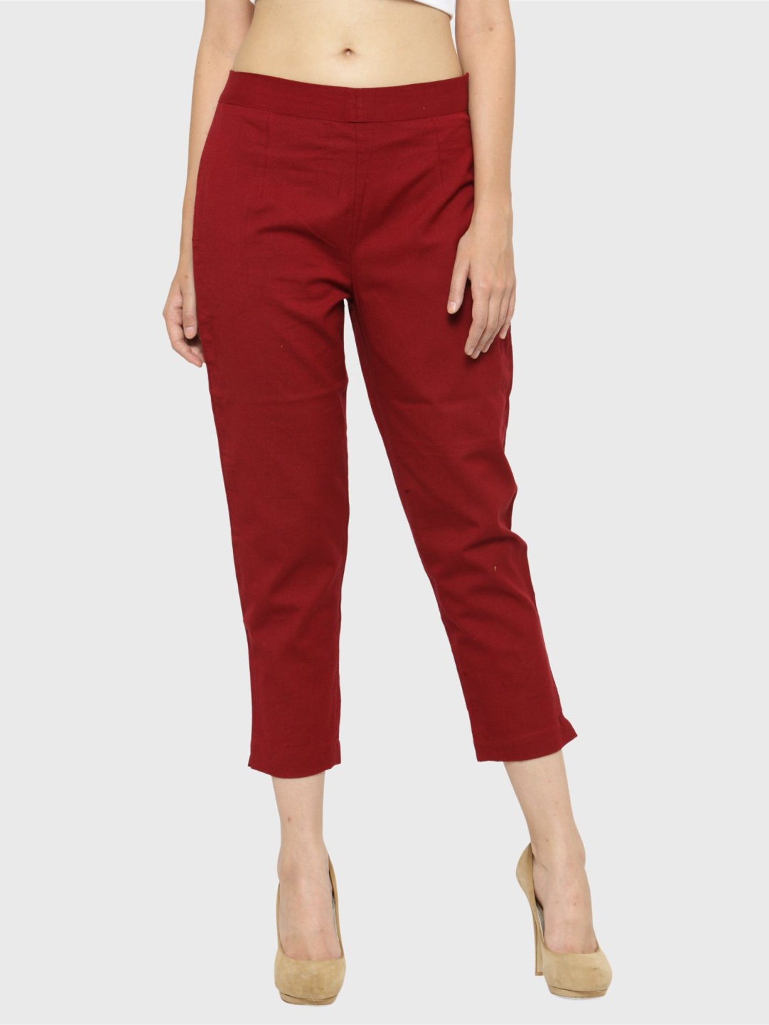 Indibelle Maroon Cotton Trousers