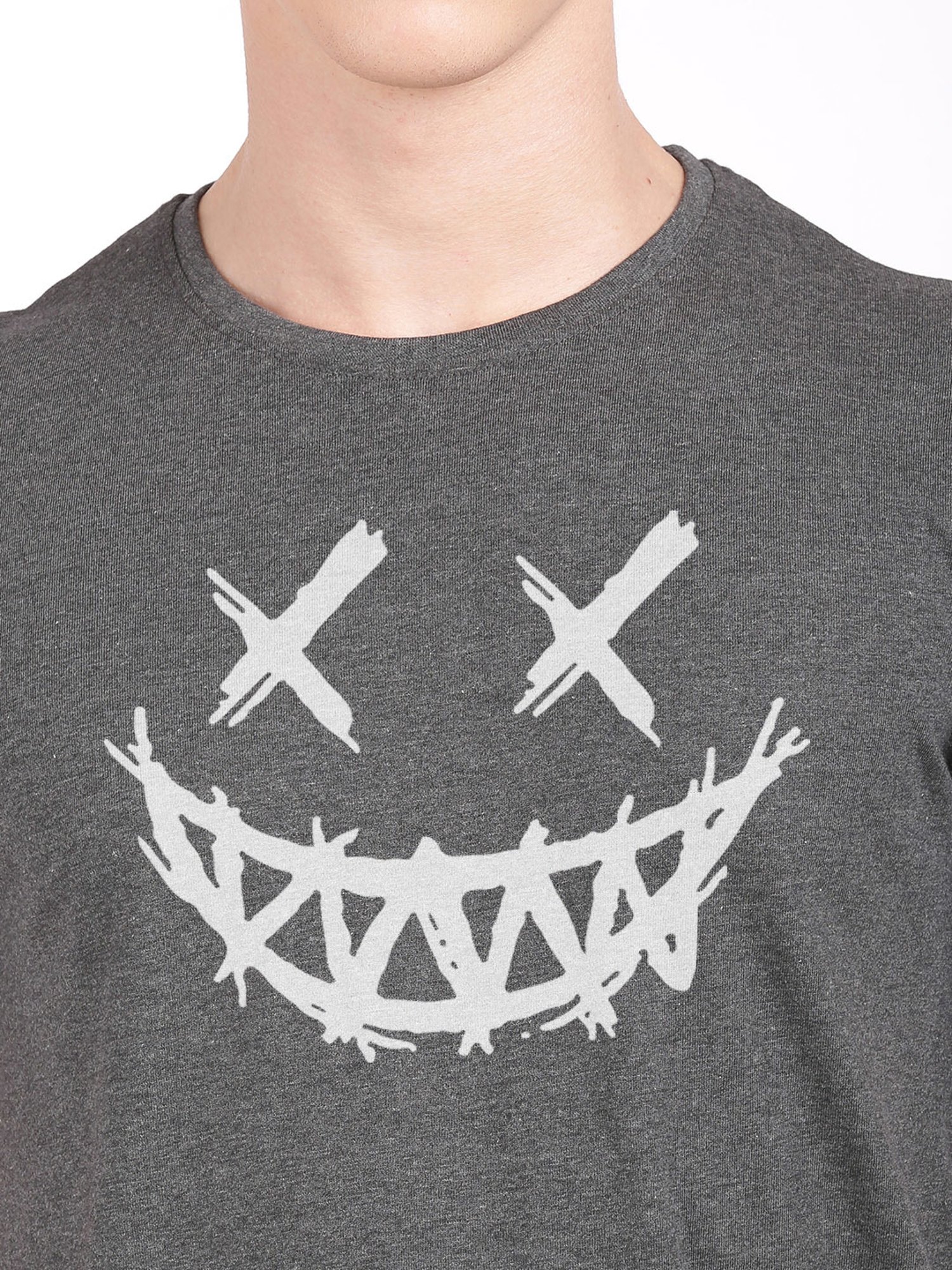 BLACK RADIO Charcoal Slim Fit Printed Crew T-Shirt