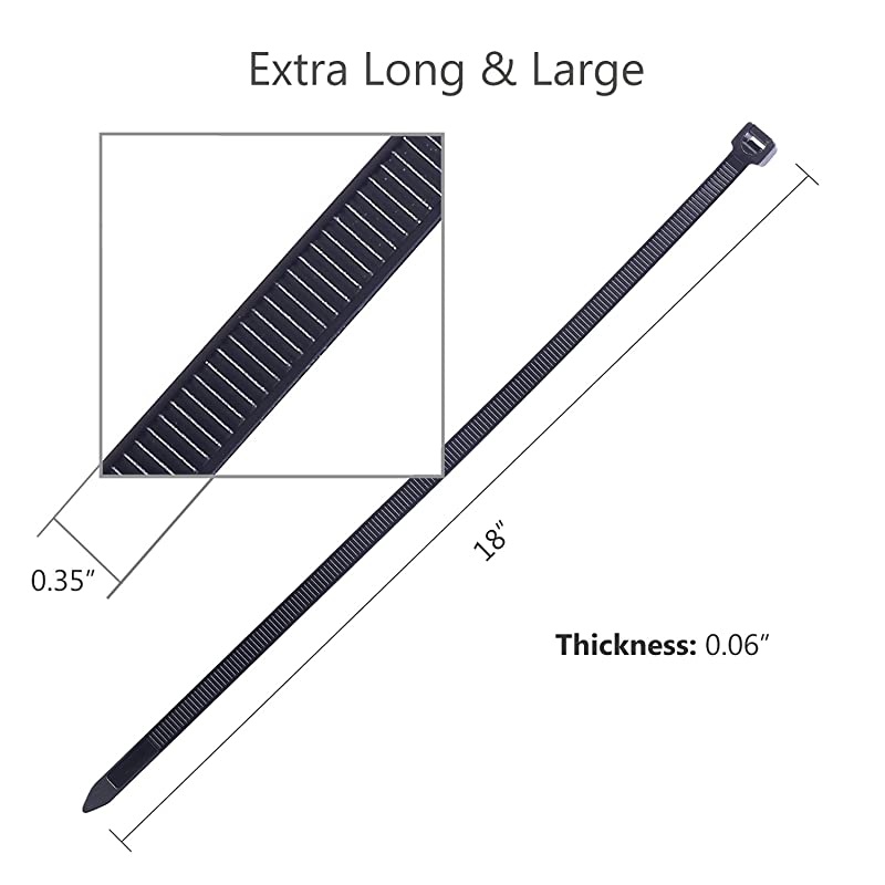 18quot Heavy Duty Cable Zip Ties Ultra Strong 175 LB Tensile Strength Industrial Grade Wire Straps 50 Pcs Black amp 50 Pcs White Total 100 Piece