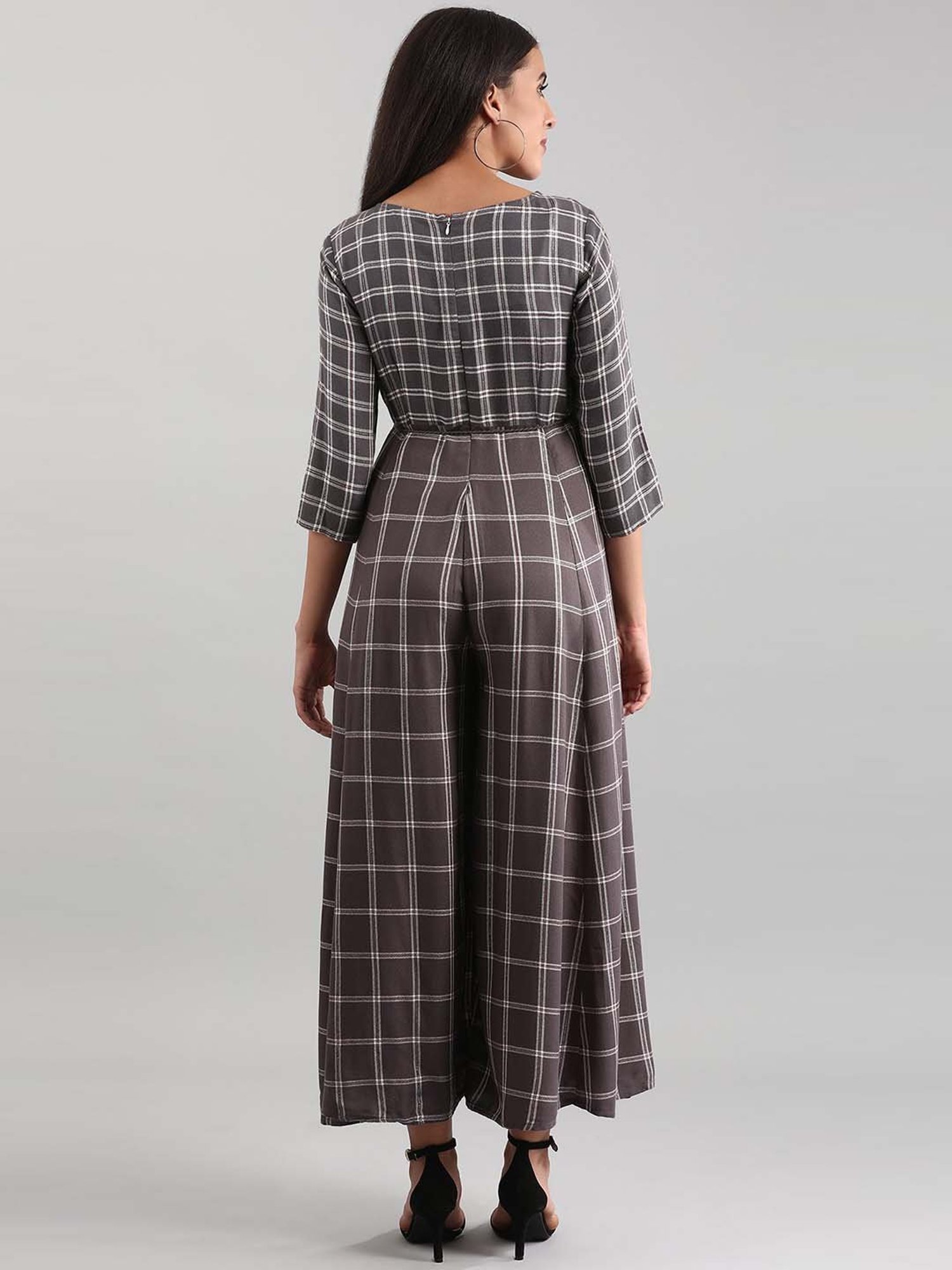 Aurelia Grey Plaid Pattern Jumpsuit