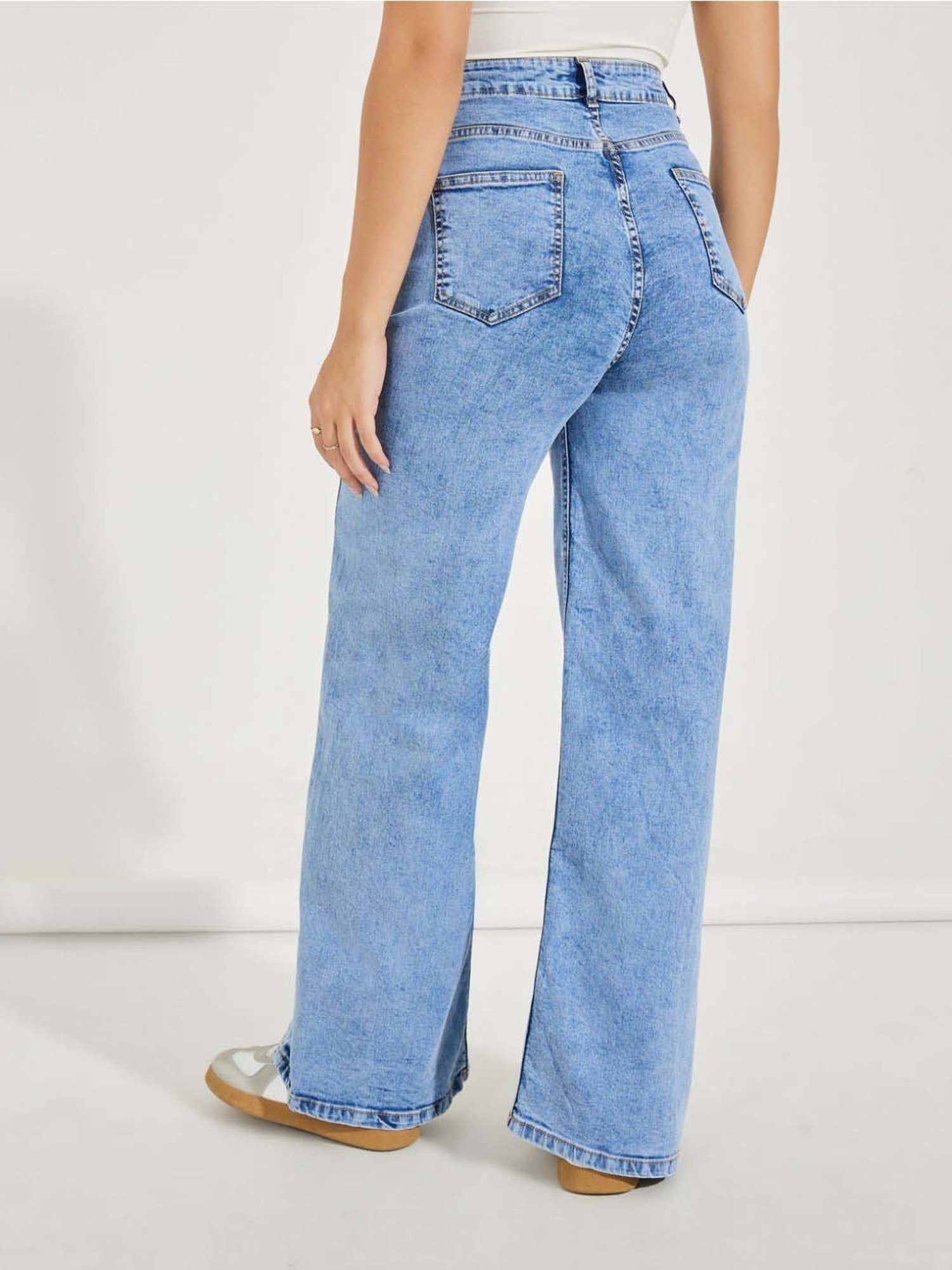 Styli Blue Cotton High Rise Flared Jeans
