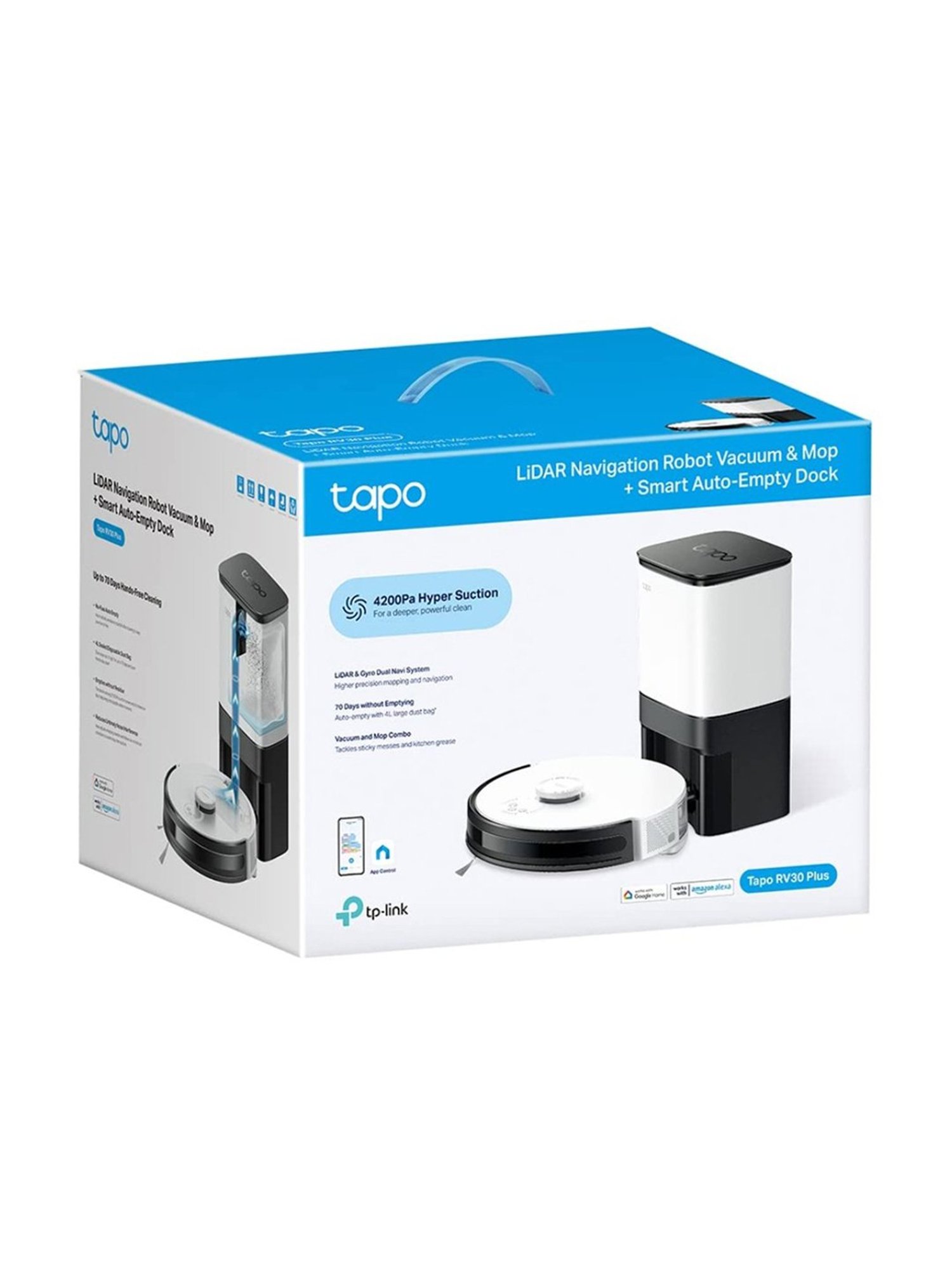 TP-LINK Lidar Navigation Robot Vacuum & Mop Cleaner with 4L Dust Bag, App Control (White)