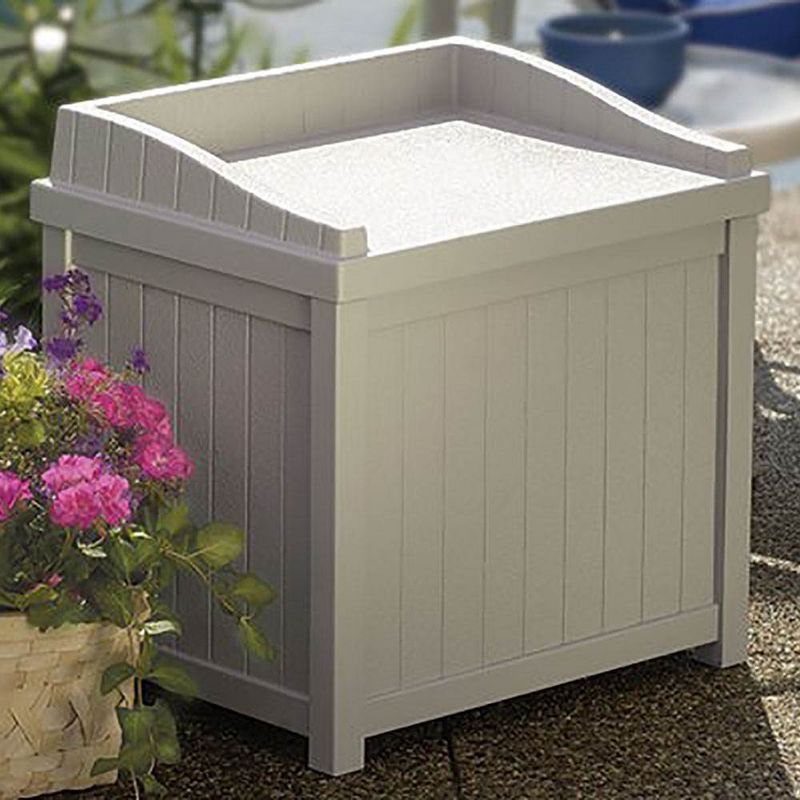 Suncast 22 Gallon Outdoor Storage Resin Patio Deck Box with Seat, Taupe (2 Pack)