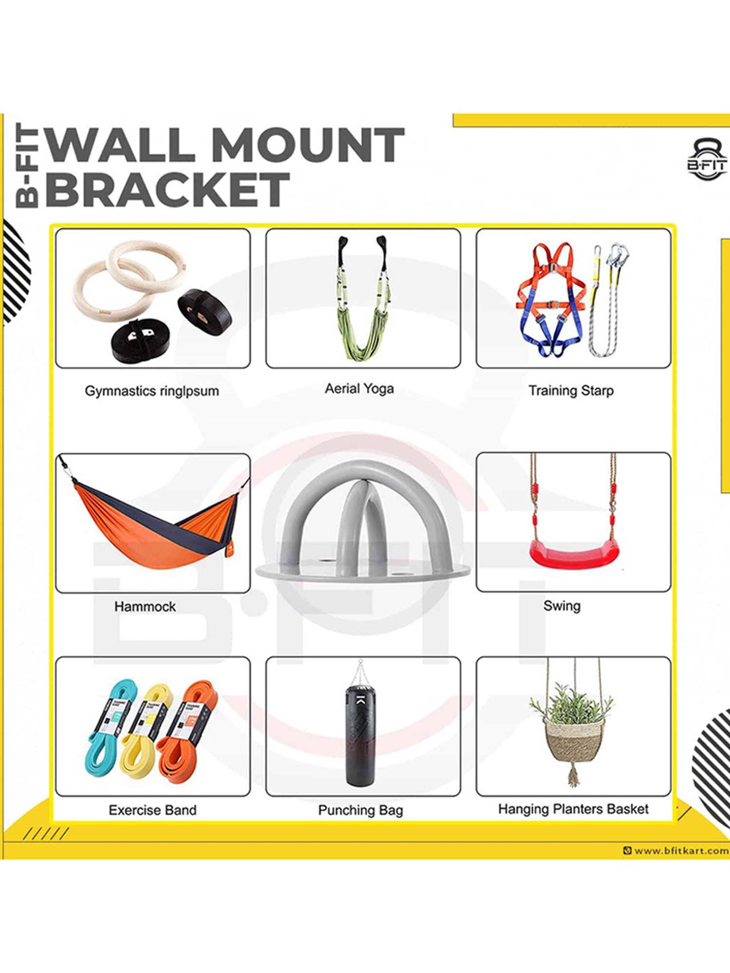 B Fit Mount Wall and Ceiling Mount for Suspension Straps Wall Mount Anchor (Grey)