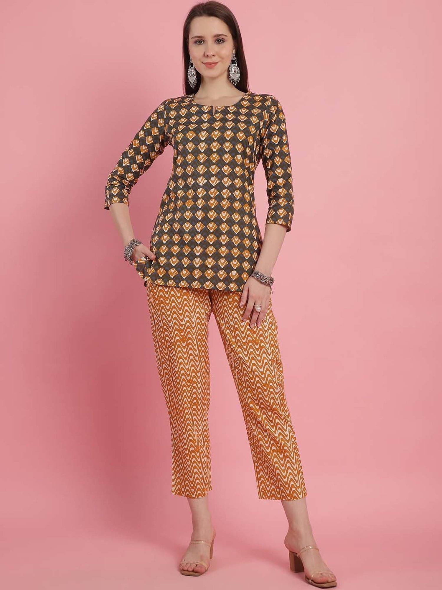 Prakrti Multicolored Cotton Printed Top Pant Set