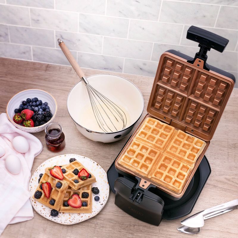 Bella 7" Square Rotating Waffle Maker - Black/Copper