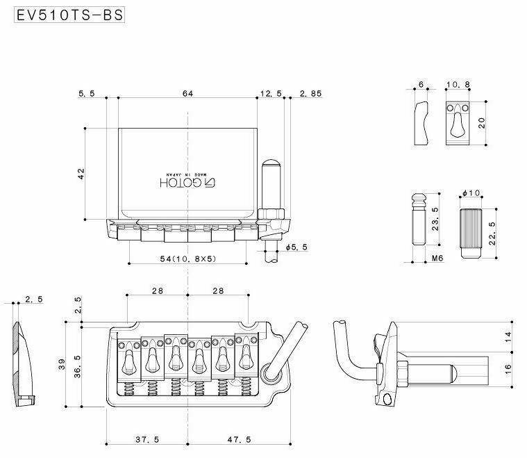 GOTOH EV510TS-BS Premium non-locking 2-Point Tremolo Bridge - Black