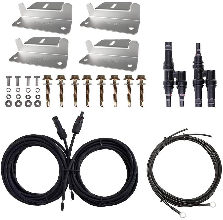 Renogy Accessories 8Ft Tray Cable, 20Ft 10 AWG Adaptor Kit for 400 W Solar Panel Module, 4 Set Z Bracket, 3 Pair of Y Branch Connector