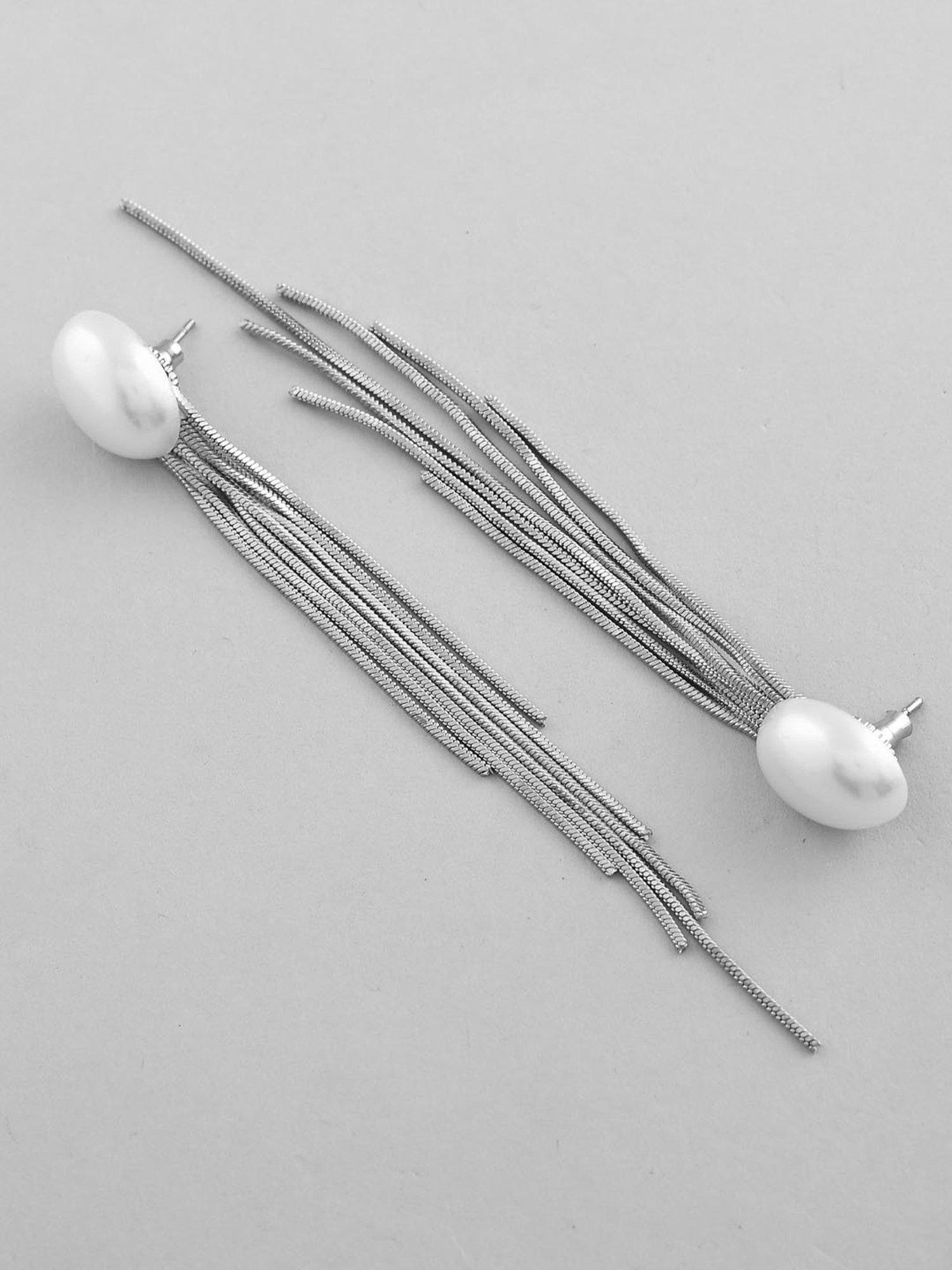 VOJ Silver-Plated Handcrafted Pearl Studded Classic Drop Earrings for Women