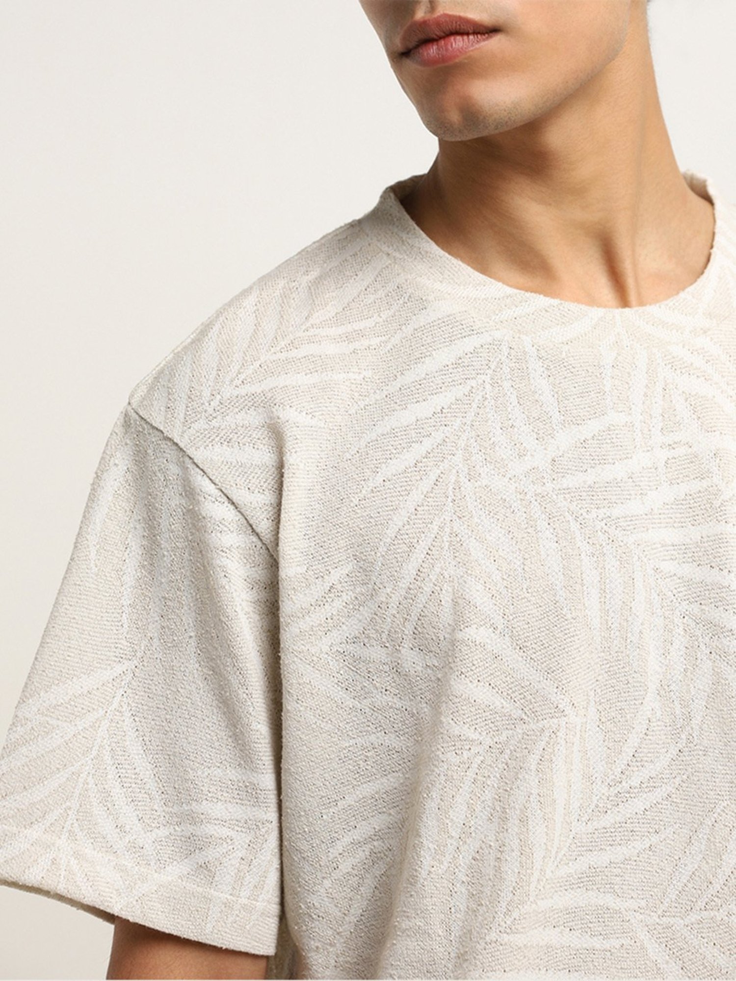 ETA by Westside Beige Leaf Design Relaxed-Fit T-Shirt