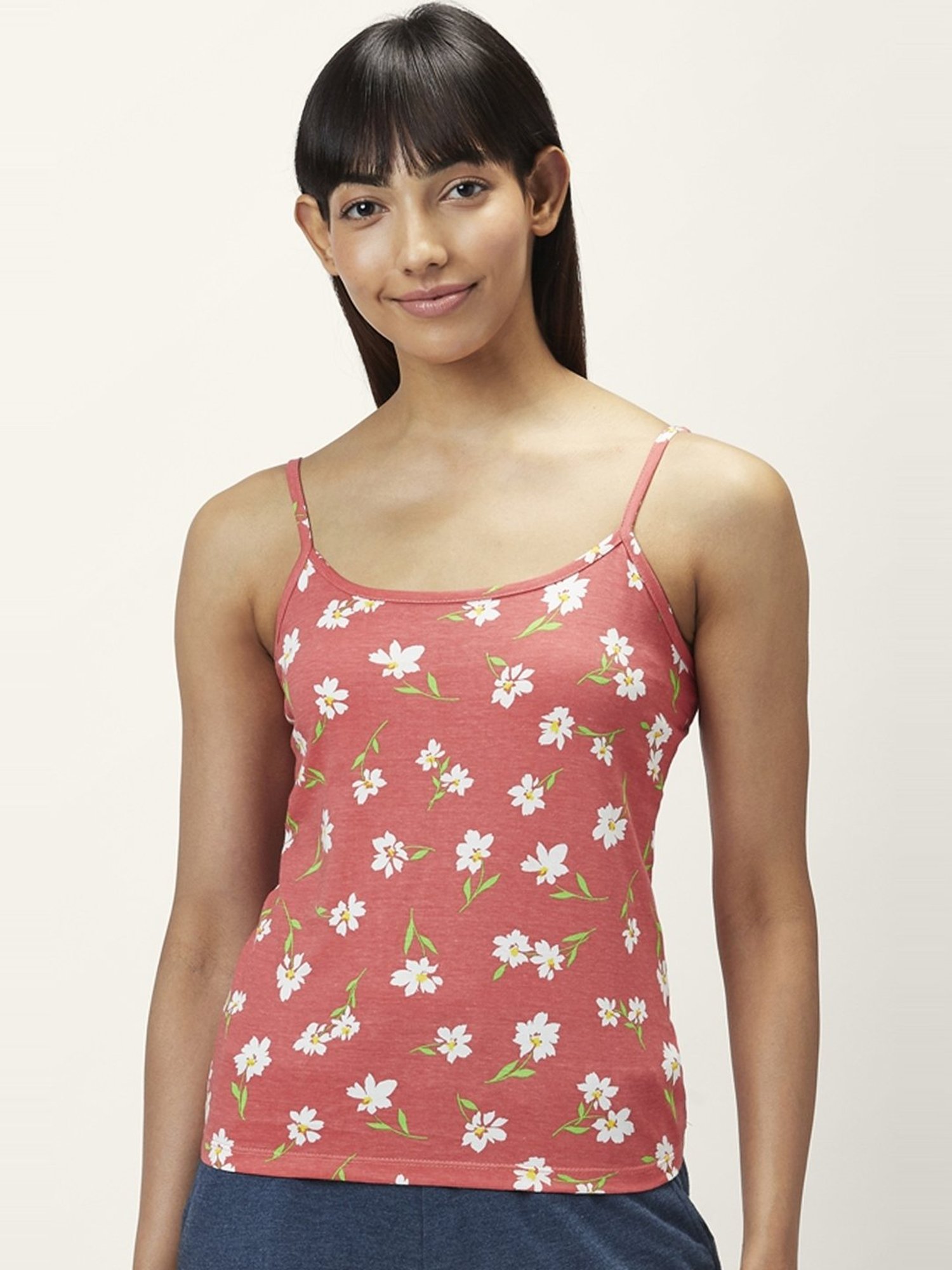 Dreamz by Pantaloons Sage Green & Pink Cotton Printed Camisoles - Pack Of 2