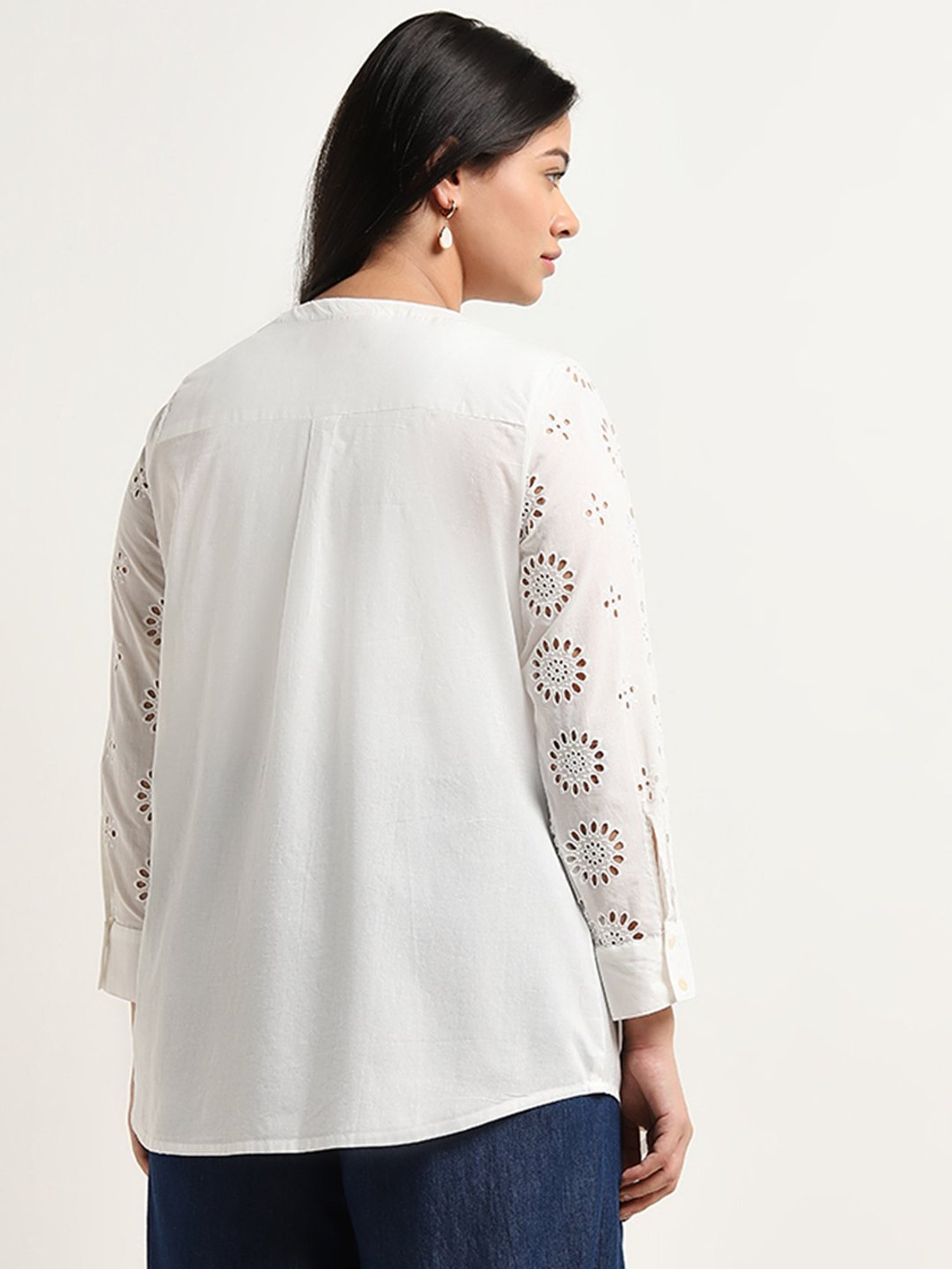 Diza by Westside White Pintuck Detailed Straight Cotton Kurti