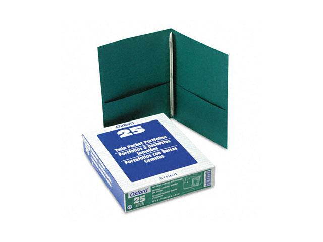Oxford 57756 Paper Twin-Pocket Portfolio, Tang Clip, Letter, 1/2" Capacity, Green, 25/Box