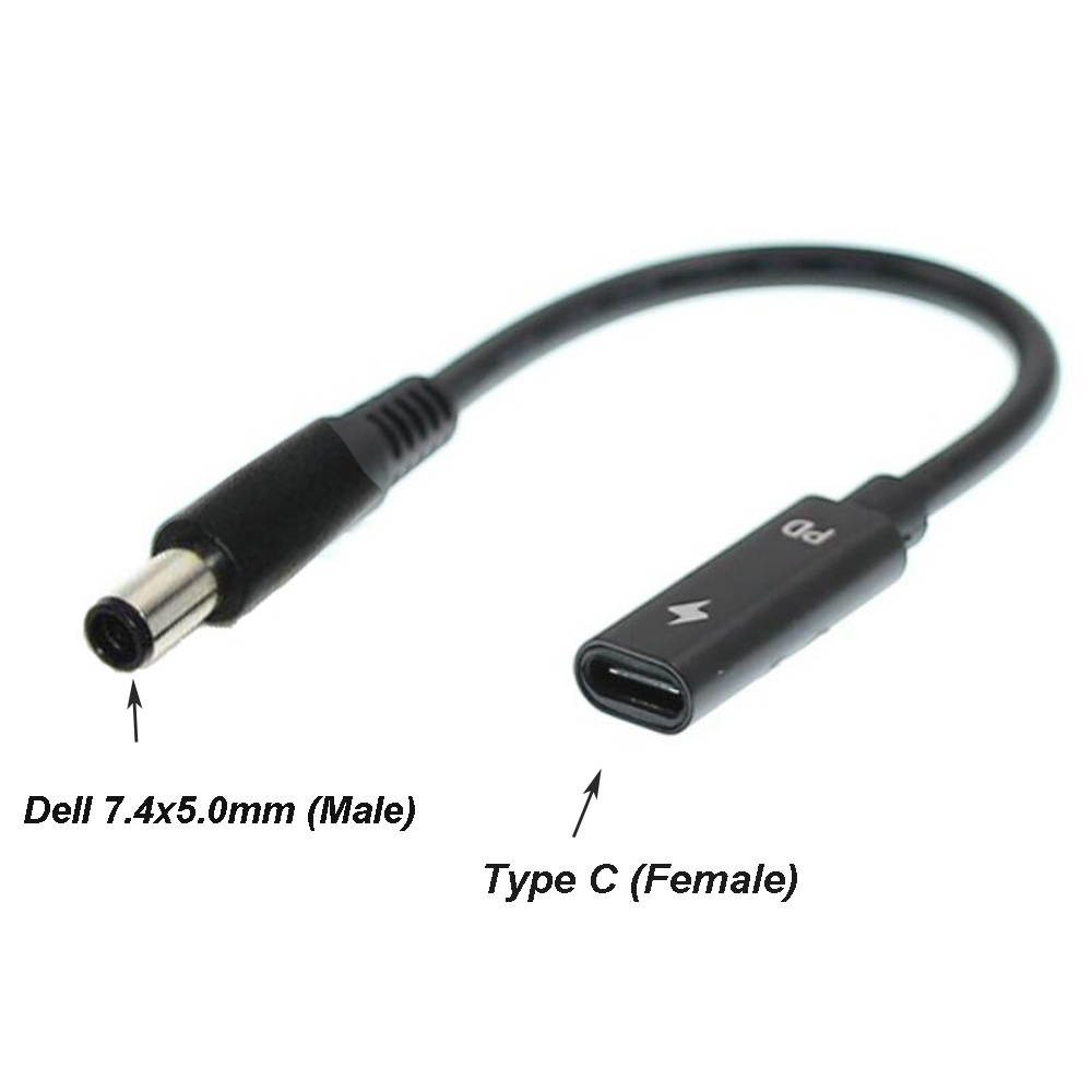 USB-C Female to 7.4x5.0mm DC Tip PD converter cable for Dell 65W or blow laptops