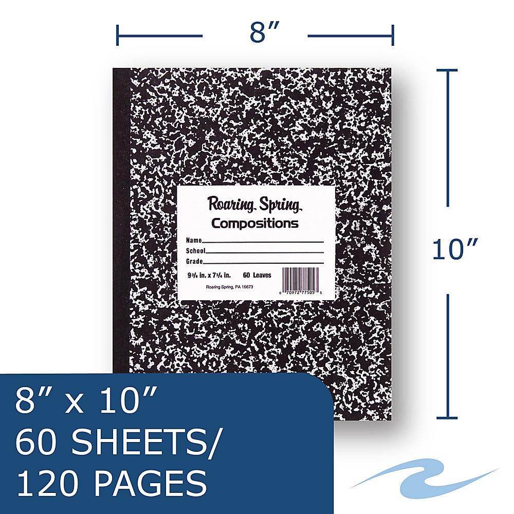 Roaring Spring Marble Cover Composition Book Wide Rule 10 x 8 60 Pages 77505