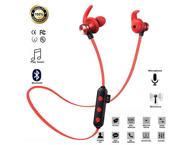AutofeelSunriseoffice  Waterproof Magnetic Attraction Bluetooth Earphone Headset Wireless Headphone With Charging Cable Earphone Build-in Mic Pluggable Card 3D Bass Stereo Neckband Sport Earbuds