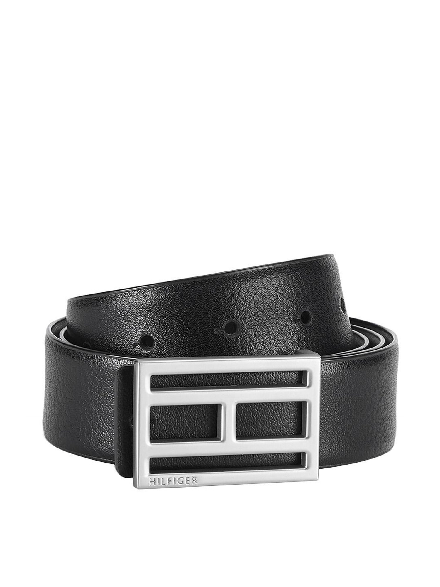 BELWABA Black Textured Formal Leather Belt for Men