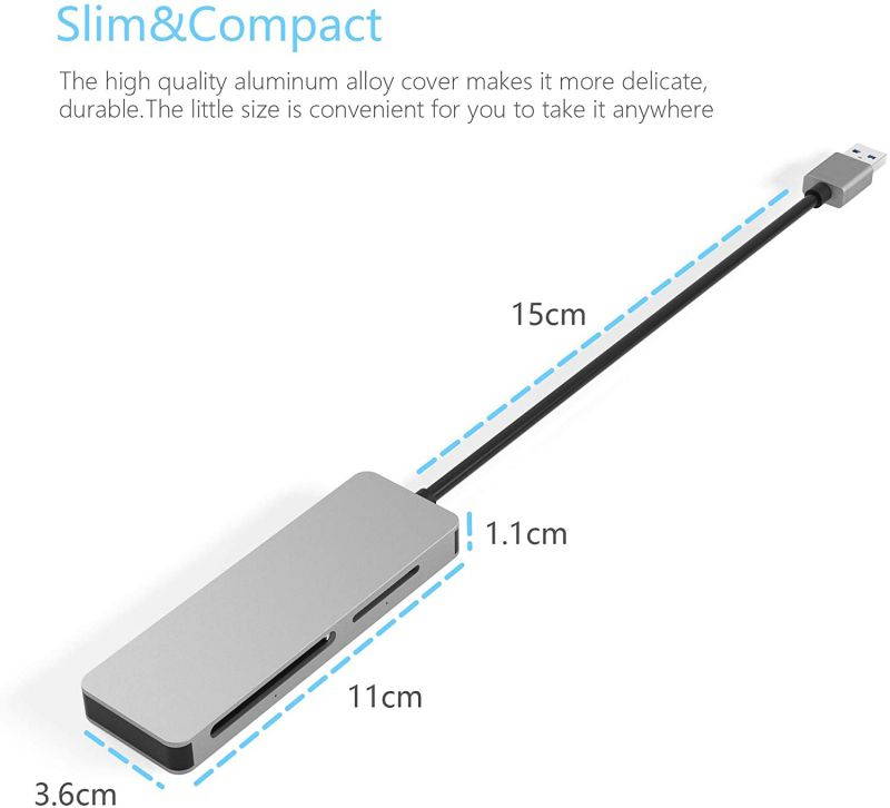 Cateck USB3.0 Card Reader, 6 in 1 Aluminum Card Reader, USB 3.0 (5Gps) High Speed TF/SD/MS/M2/XD/CF Memory Card Solt Combo Adapter, Compatible with Windows XP/Vista / 7/8 / 8.1/10, Mac OS, Linux,