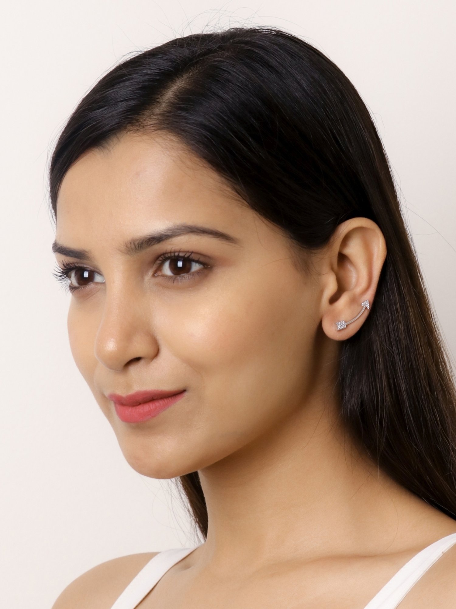 925 Silver AAA Grade American Diamond Arrow Ear Climber Earrings for Women & Girls