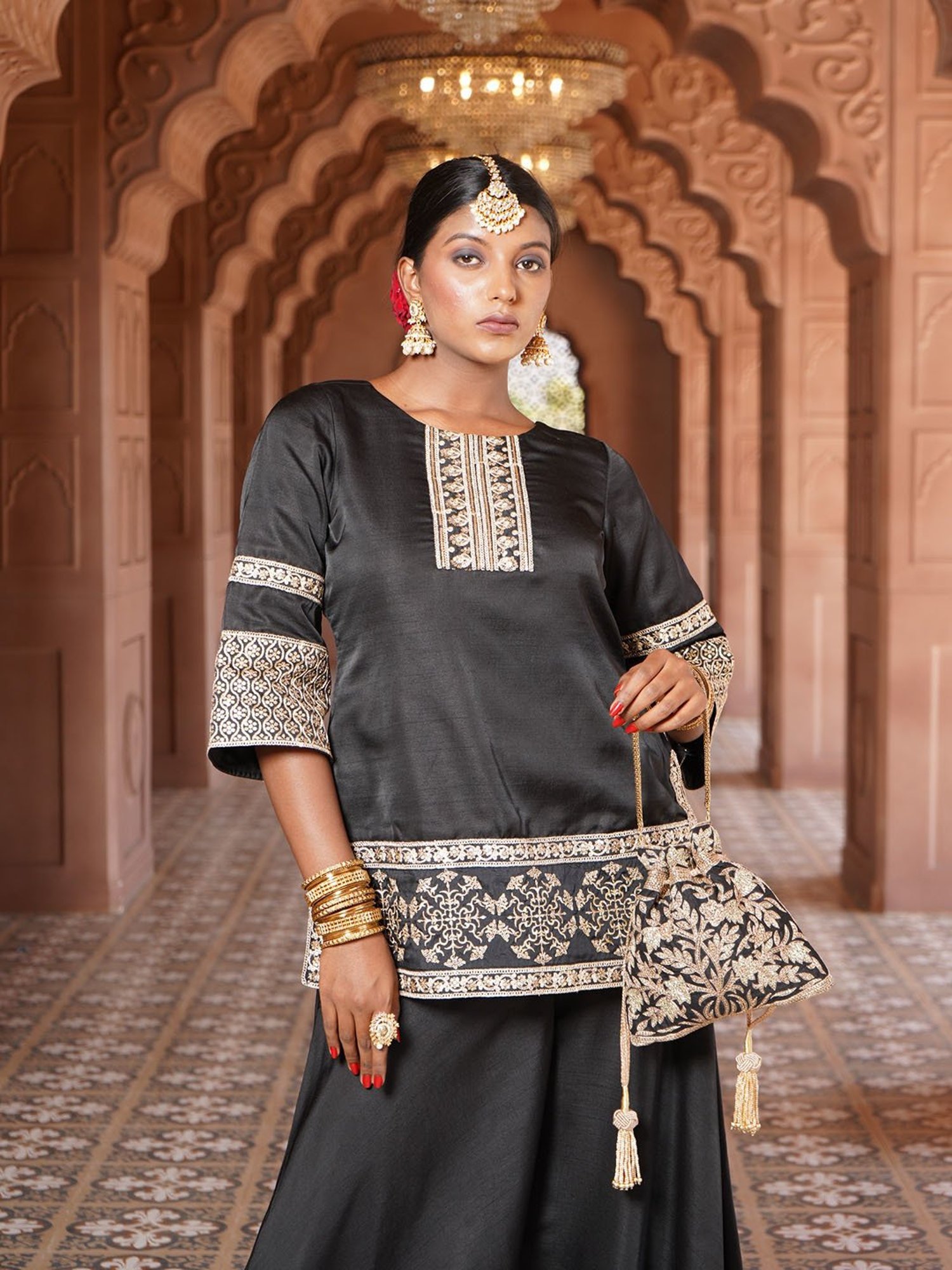 Monk and Mei Dua Lahori Kurta with Silk Sharara & Dupatta