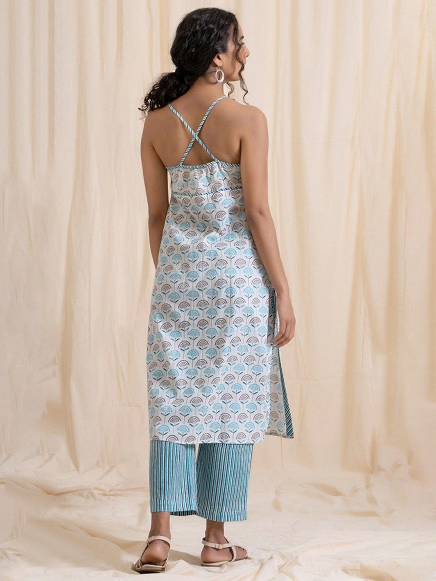 Akiso Aloha Grey & Blue Spaghetti Kurta