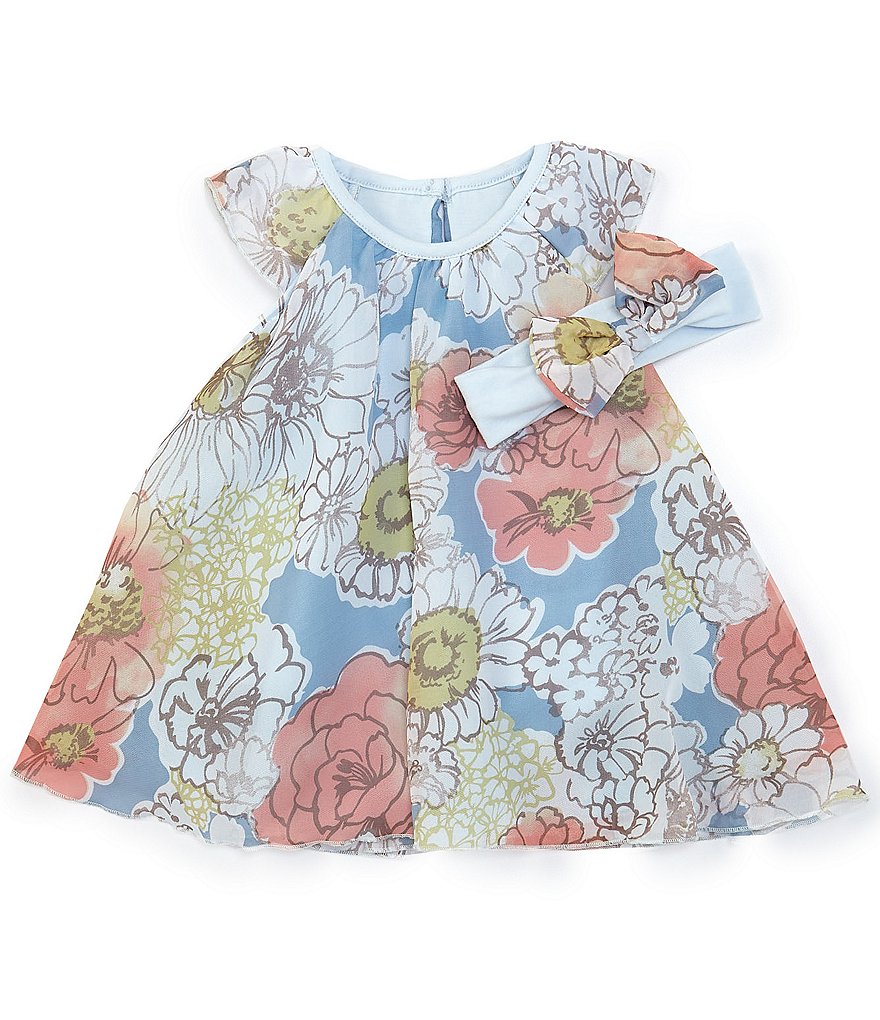 Baby Starters Baby Girls 3-12 Months Chiffon Floral Dress Bodysuit