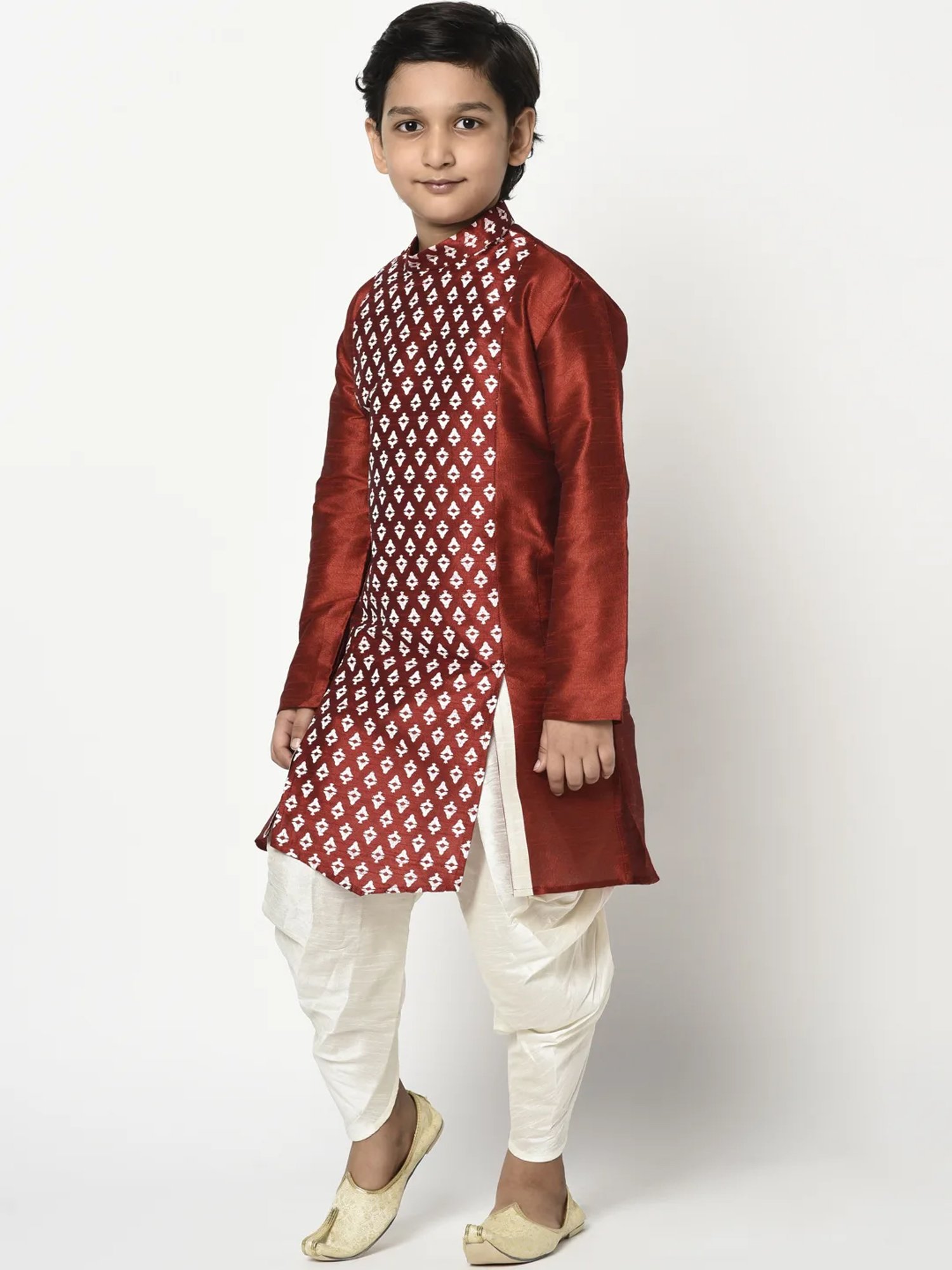 Deyann Kids Maroon & White Printed Full Sleeves Kurta with Patiala