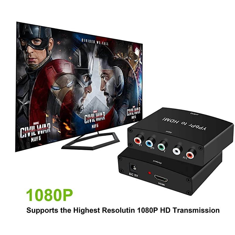 5RCA RGB YPbPr Component to HDMI Converter Adapter,Component YPbPr Input HDMI Output 1080P Support PS3, DVD, Xbox 360 to HDTV, Monitor and Projector