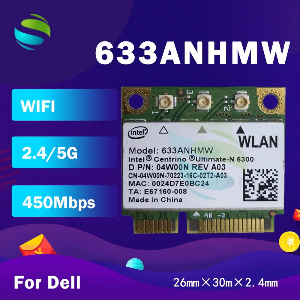 Ultimate-N 6300 633AN 633ANHMW 6300AN Half Mini PCIe Wlan Wireless Wifi Card 450M for DELL E4310 E6410 E4300 E6400
