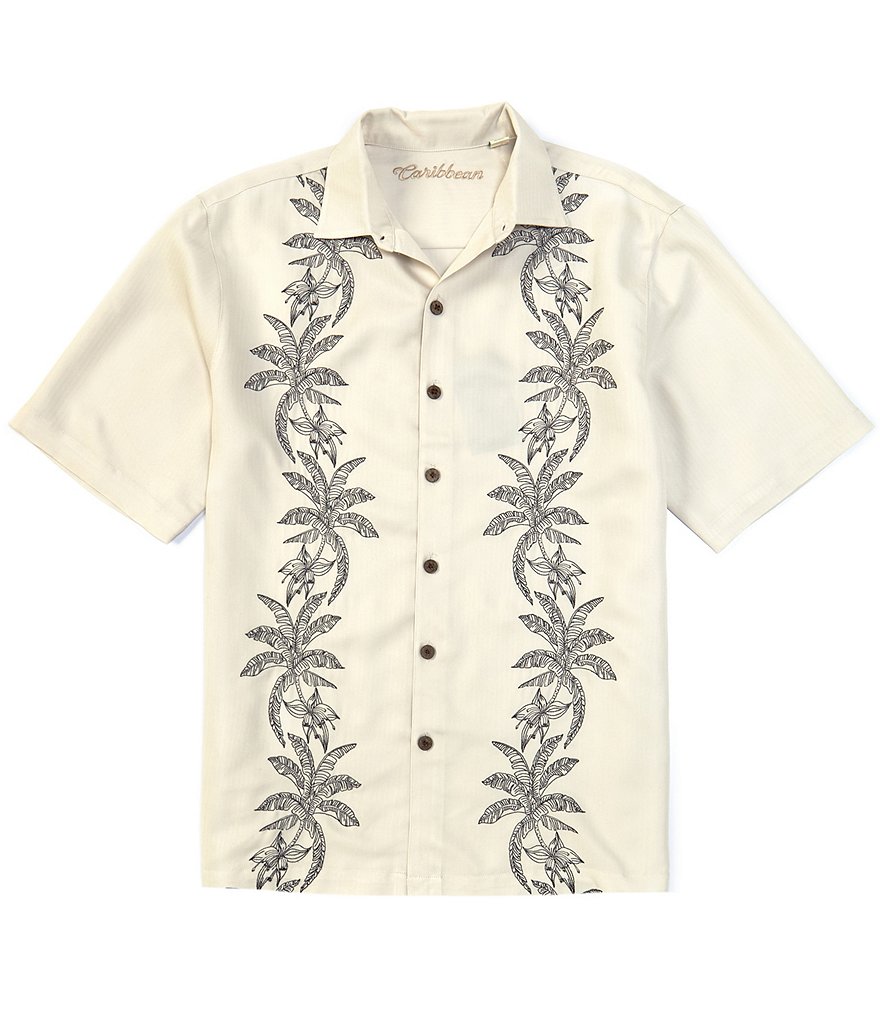 Caribbean Embroidered Black Short-Sleeve Woven Shirt