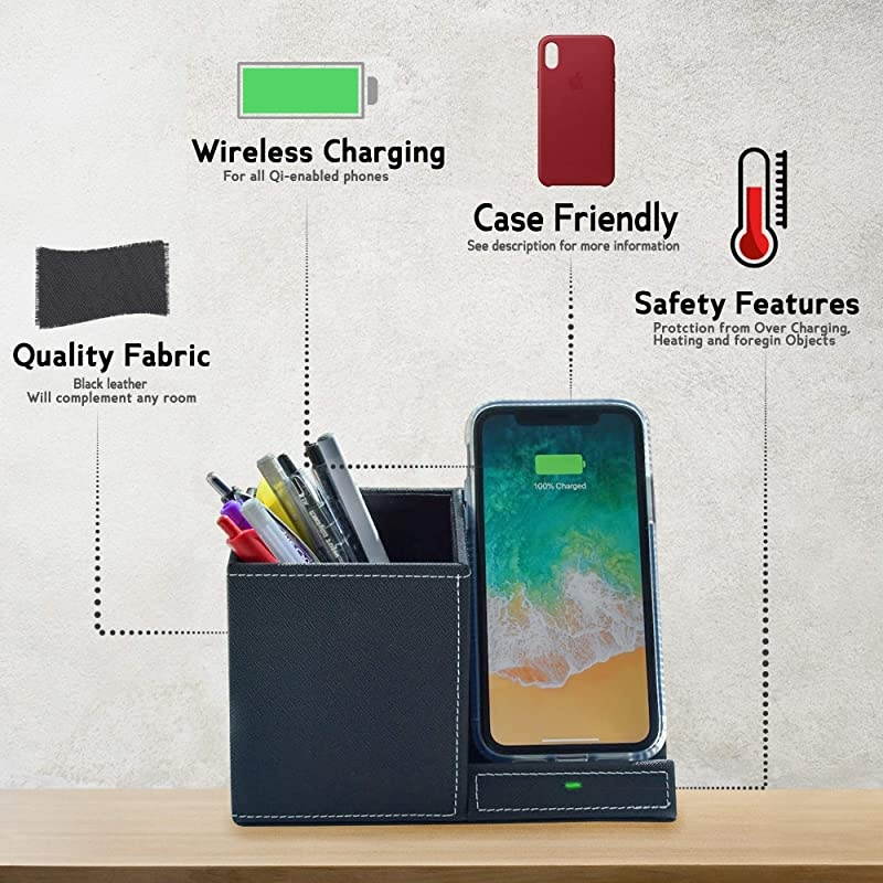 Fast Wireless Charger and Desk Organizer Black Wireless Charging Dock Compatible with iPhone 1111 ProMaxXSMax8+ Galaxy S20S20+Note109 Multiple Devices