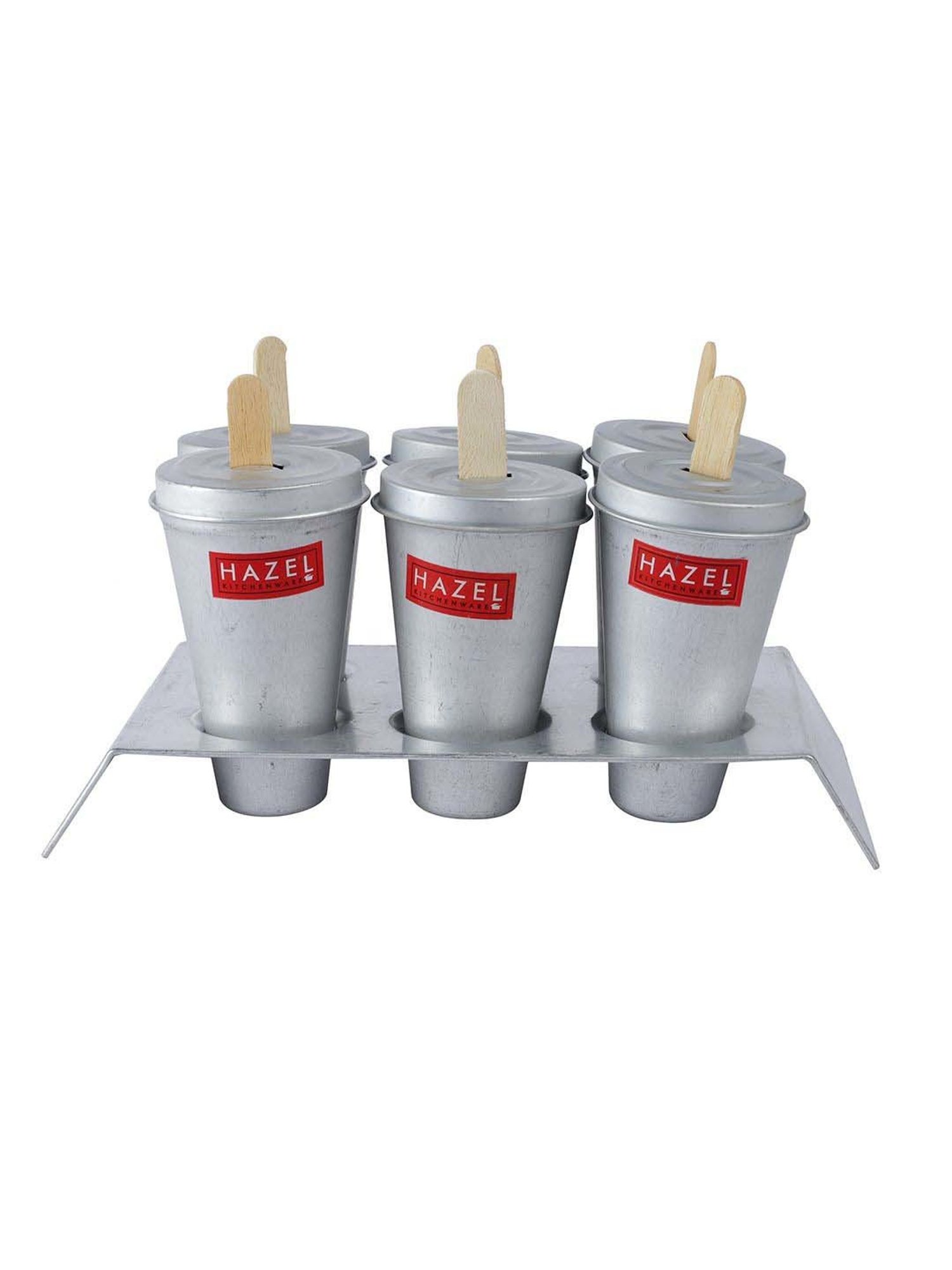 HAZEL Silver Aluminium Cylindrical Reusable Ice Cream Maker Popsicle Moulds (0.13 L) - Set of 12