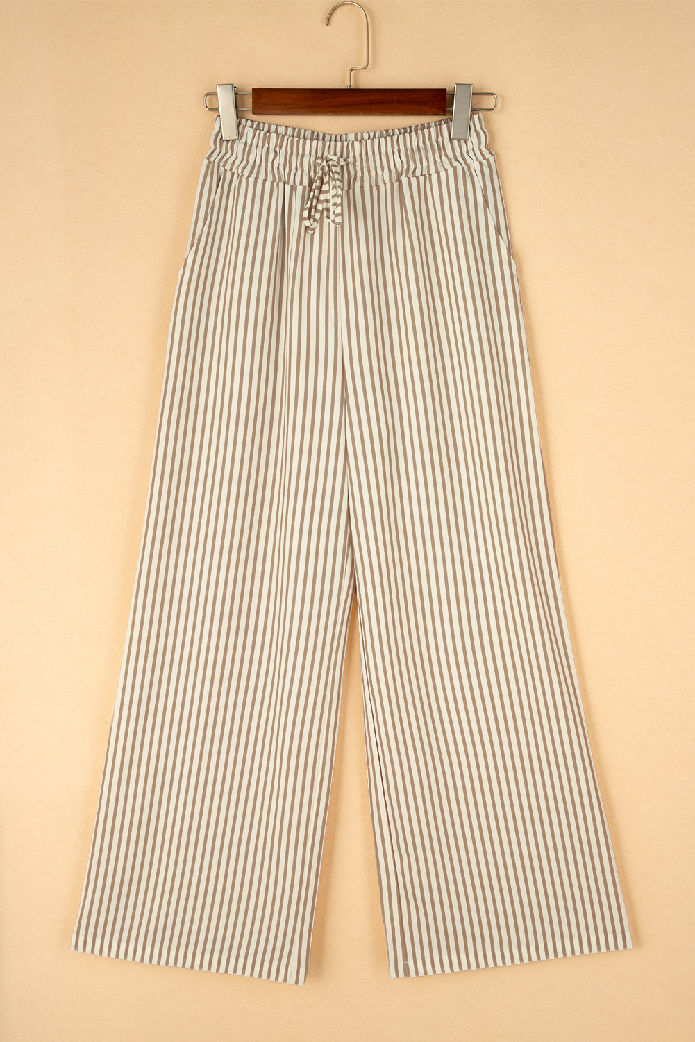 Khaki Striped Drawstring Waist Loose Pants