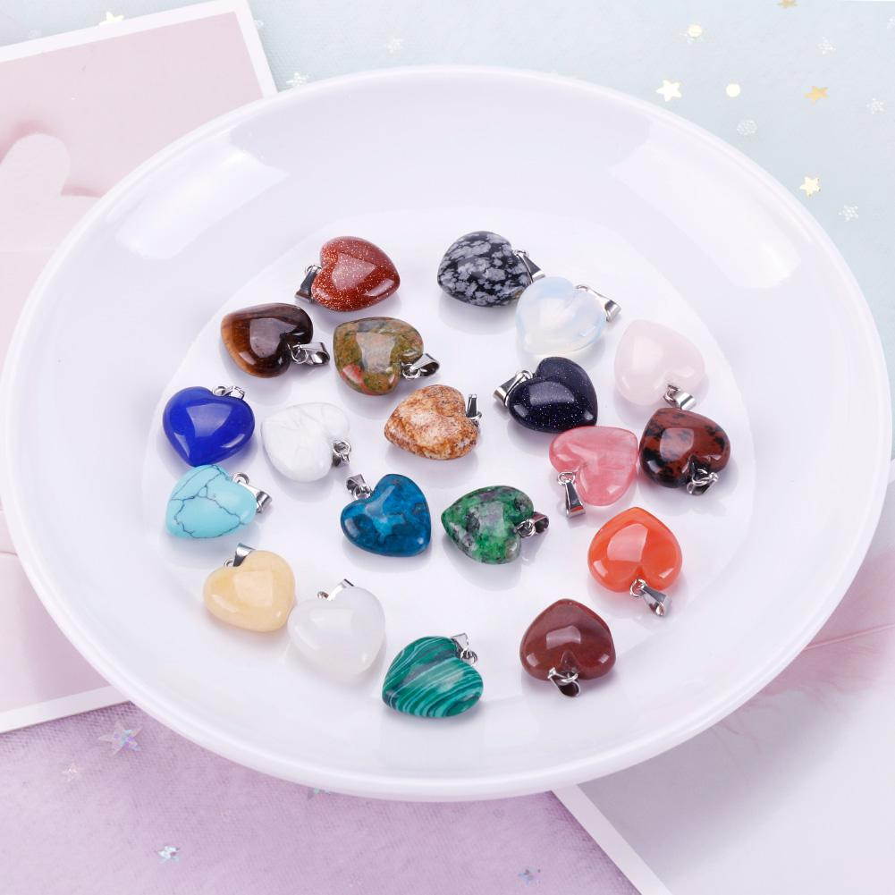 20 Pcs Heart and Waterdrop Stone Pendants Assorted Color Chakra Beads Crystal Charms for Jewelry Making