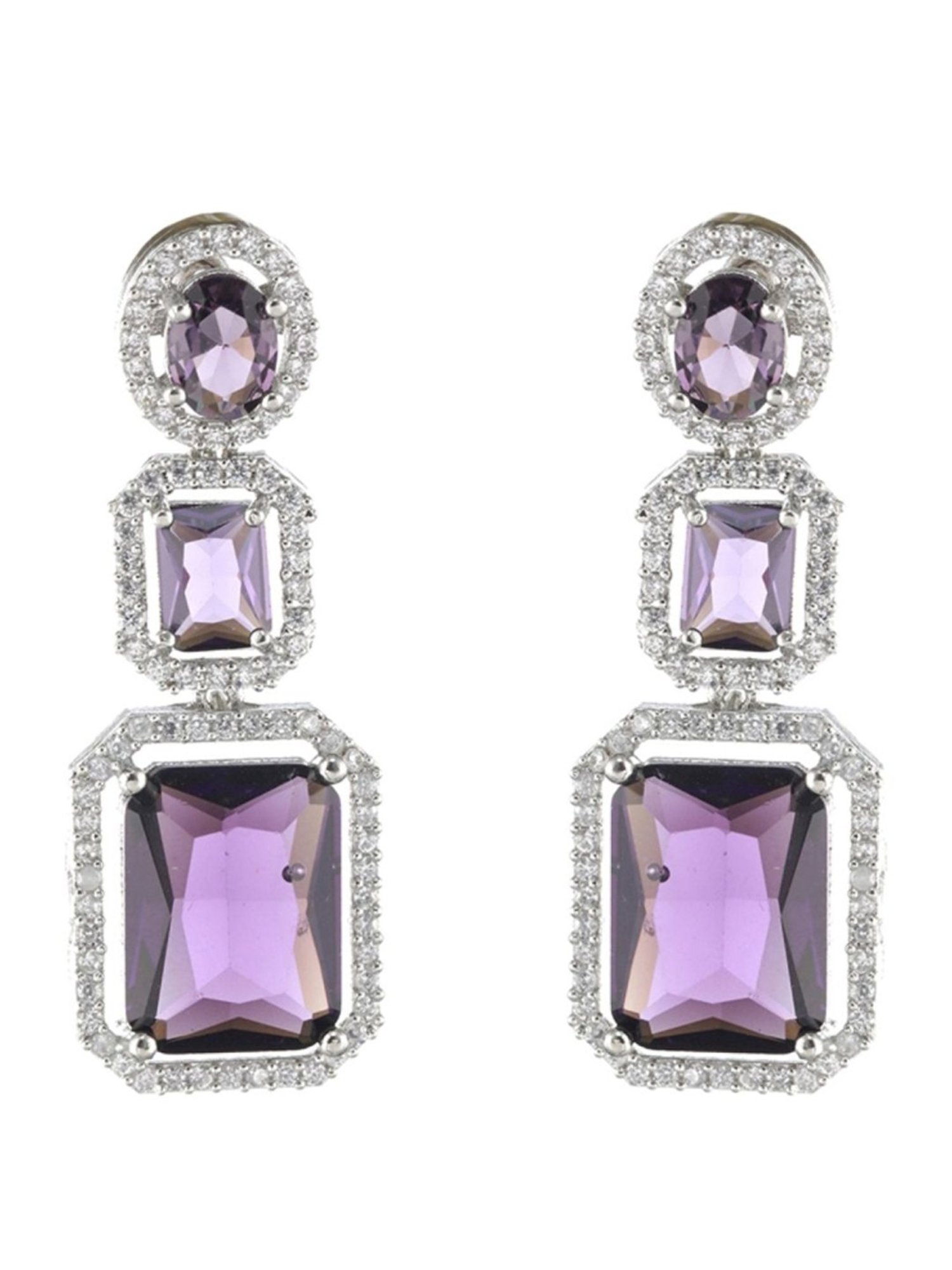 Aatmana Silver-Plated AD-Studded Handcrafted White & Purple Necklace Set