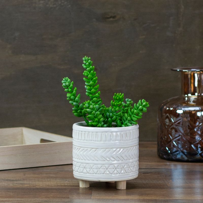 Raz Imports 4.75" White Footed Textured Clay Planter