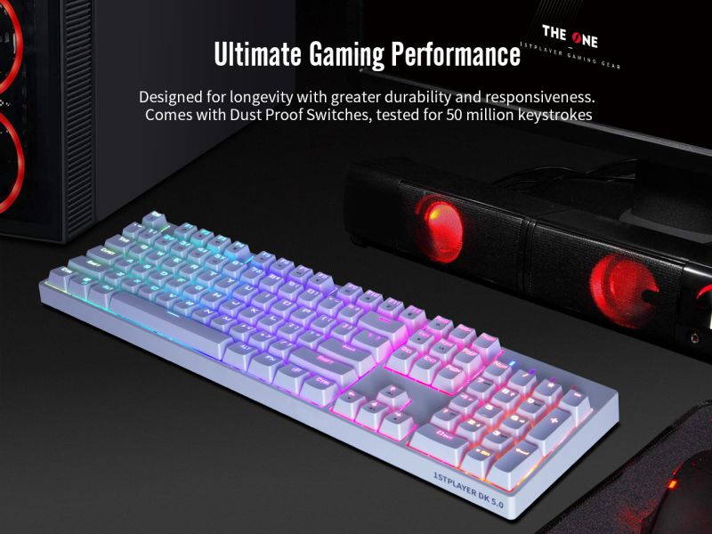 1STPLAYER RGB Gaming Mechanical USB Wired Keyboard DK5.0 Blue Switch Ergonomic 104 Keys NKRO Full Size Customizable Backlight LED Computer Laptop Keyboard for Windows PC Gamers (White)